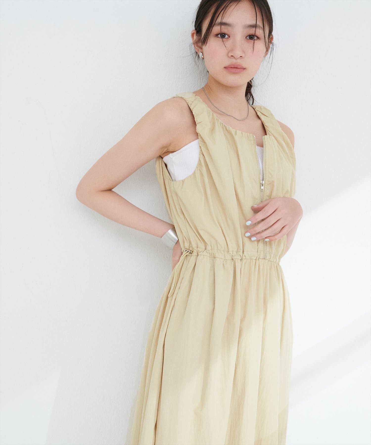 natural couture(ナチュラルクチュール) 【mamamo】袖ギャザーウエストドロストワンピース