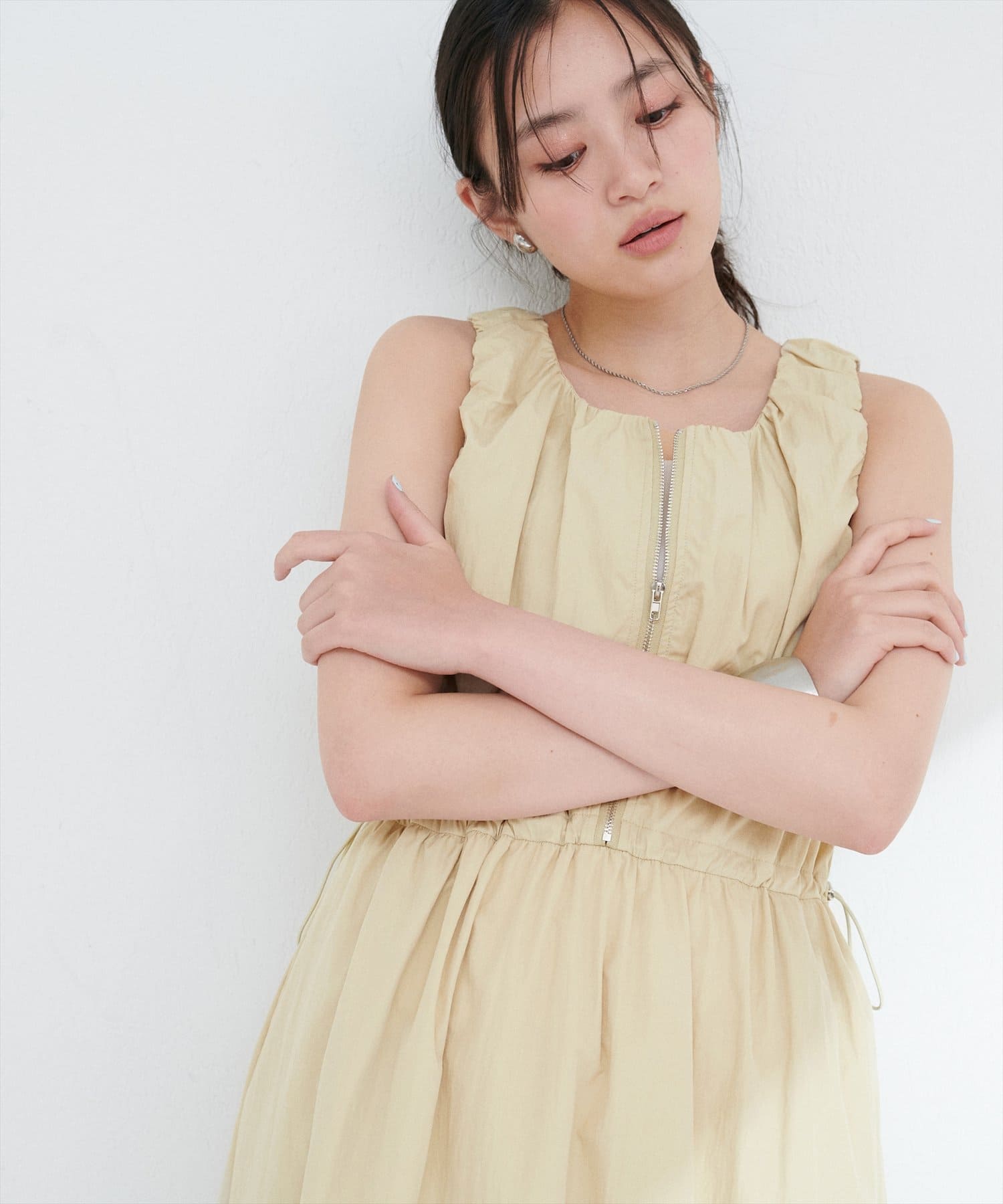 hitoharimama ヒトハリママ　ローウエストワンピース mil ワンピース 「150cm前後の小柄さんサイズ」ウエストタック