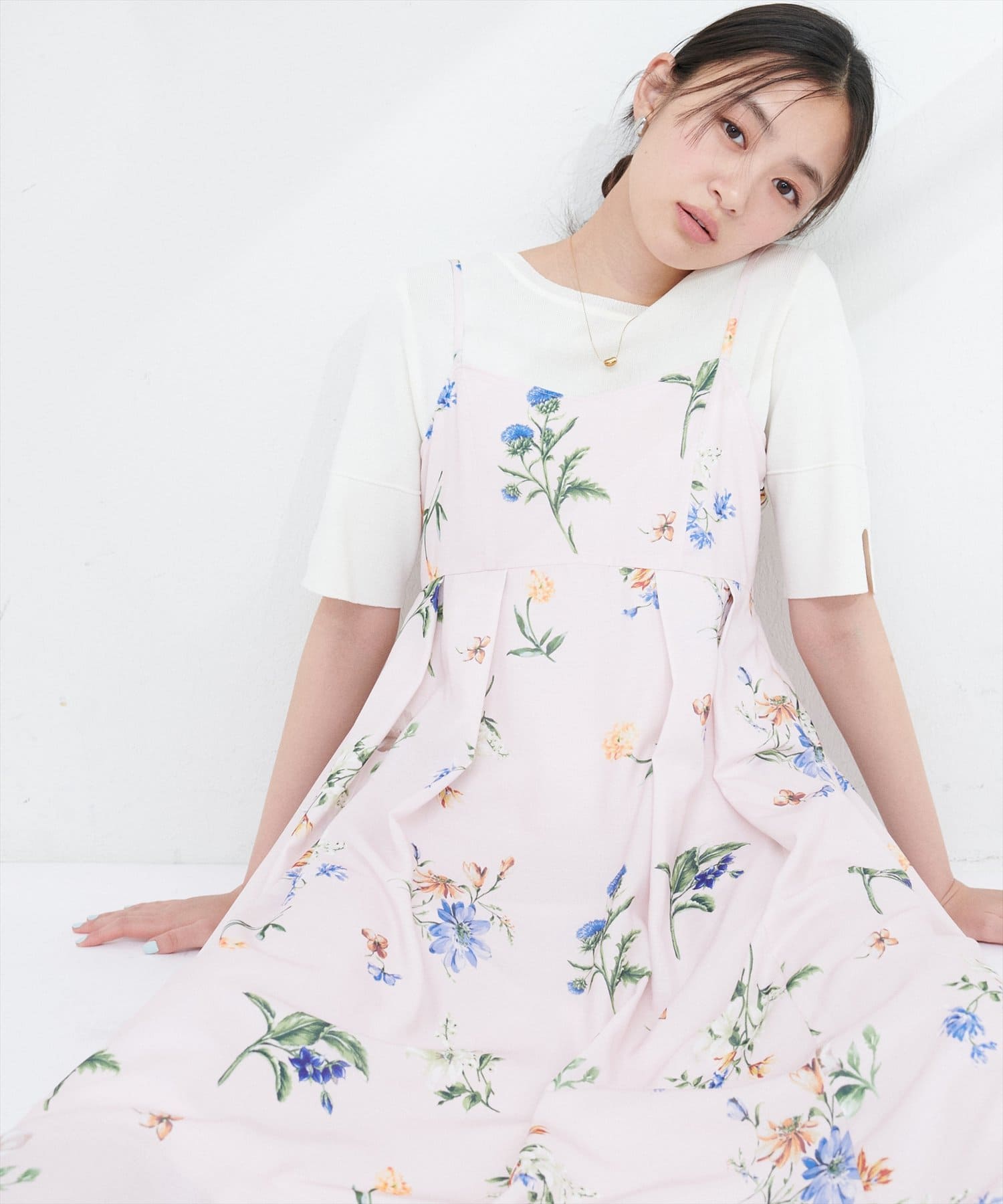natural couture(ナチュラルクチュール) ガーデンフラワー柄フレアキャミワンピース
