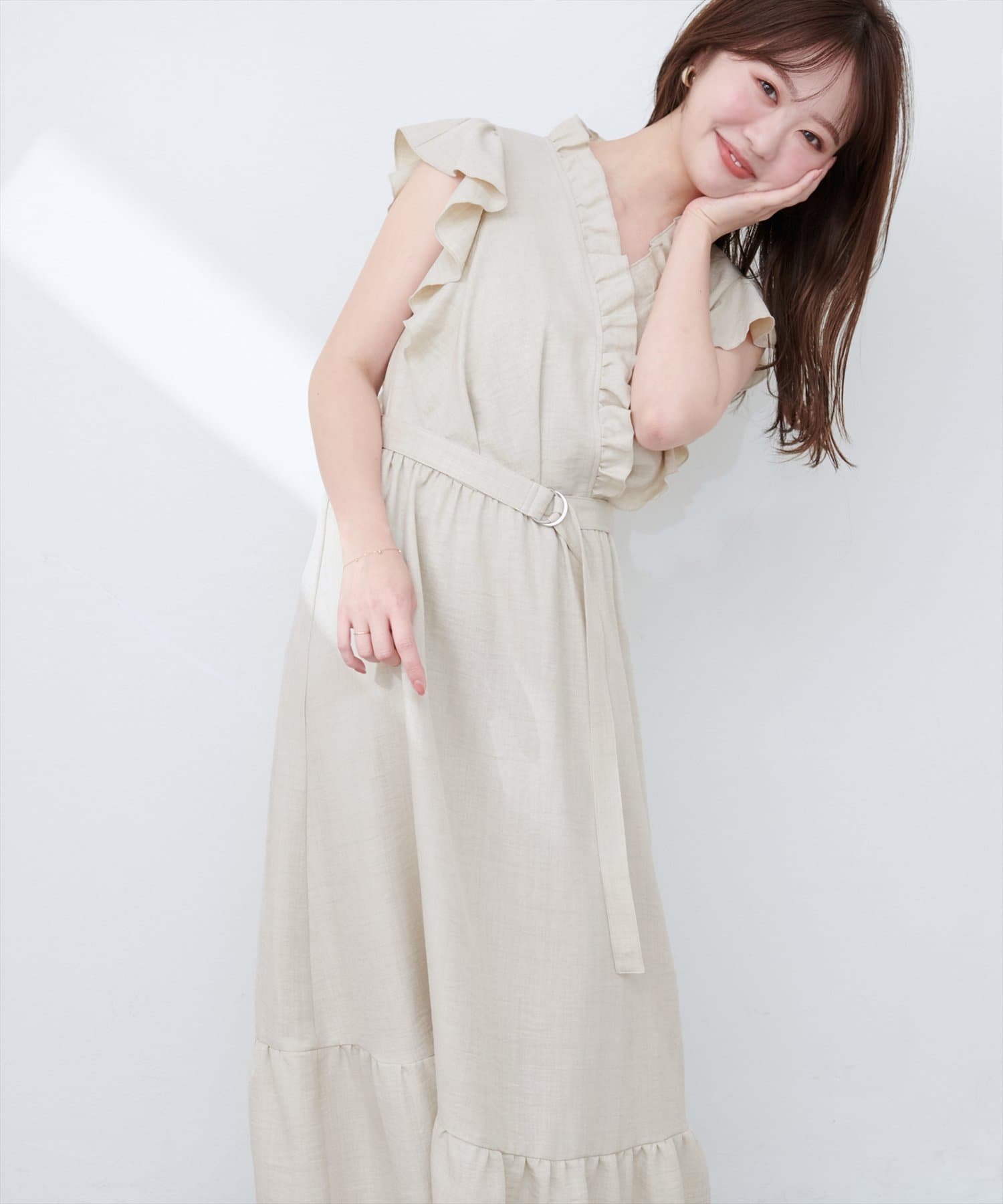 natural couture(ナチュラルクチュール) 【SNSでバズり中】フリルカシュクールワンピース