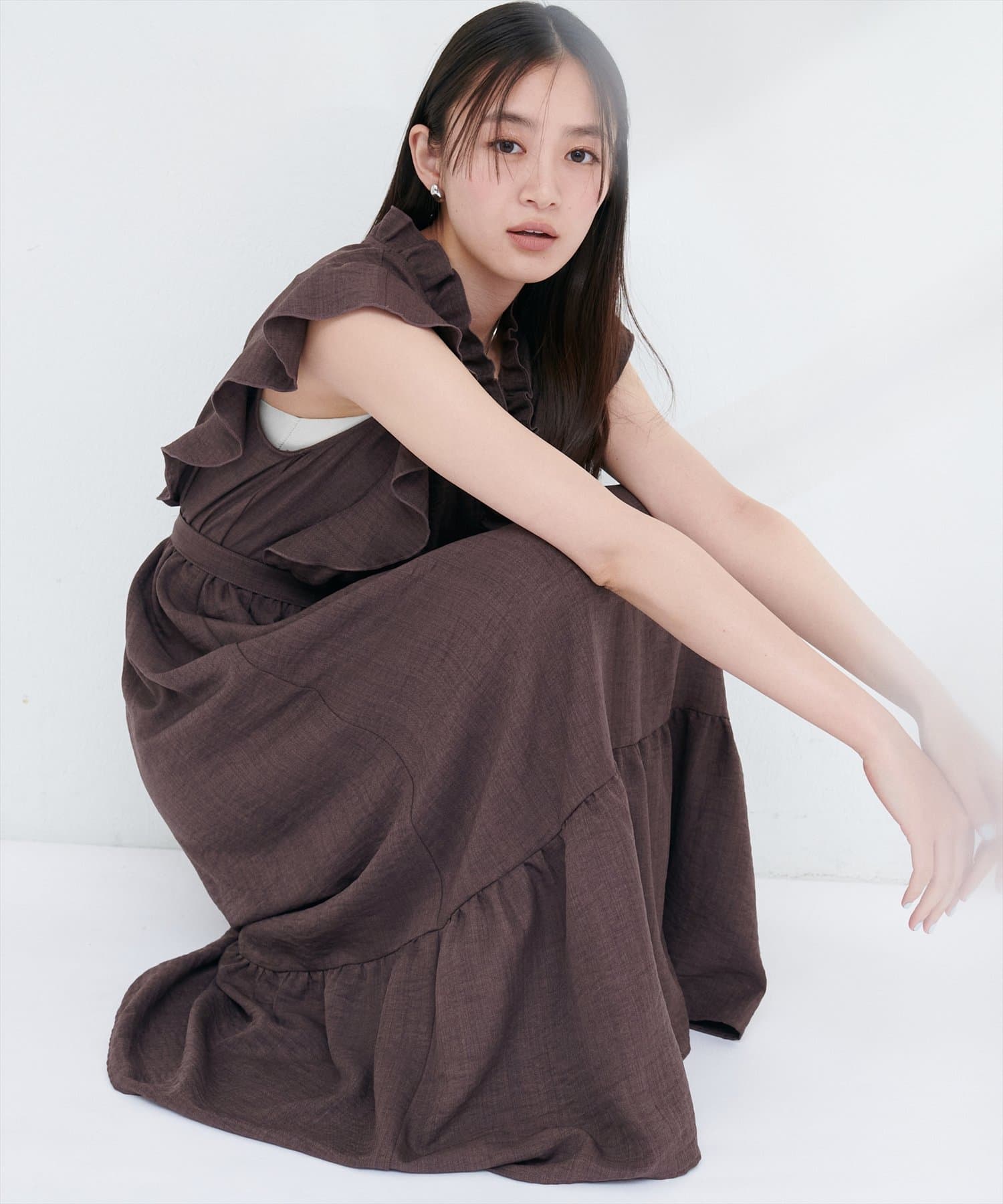 natural couture(ナチュラルクチュール) 【SNSでバズり中】フリルカシュクールワンピース