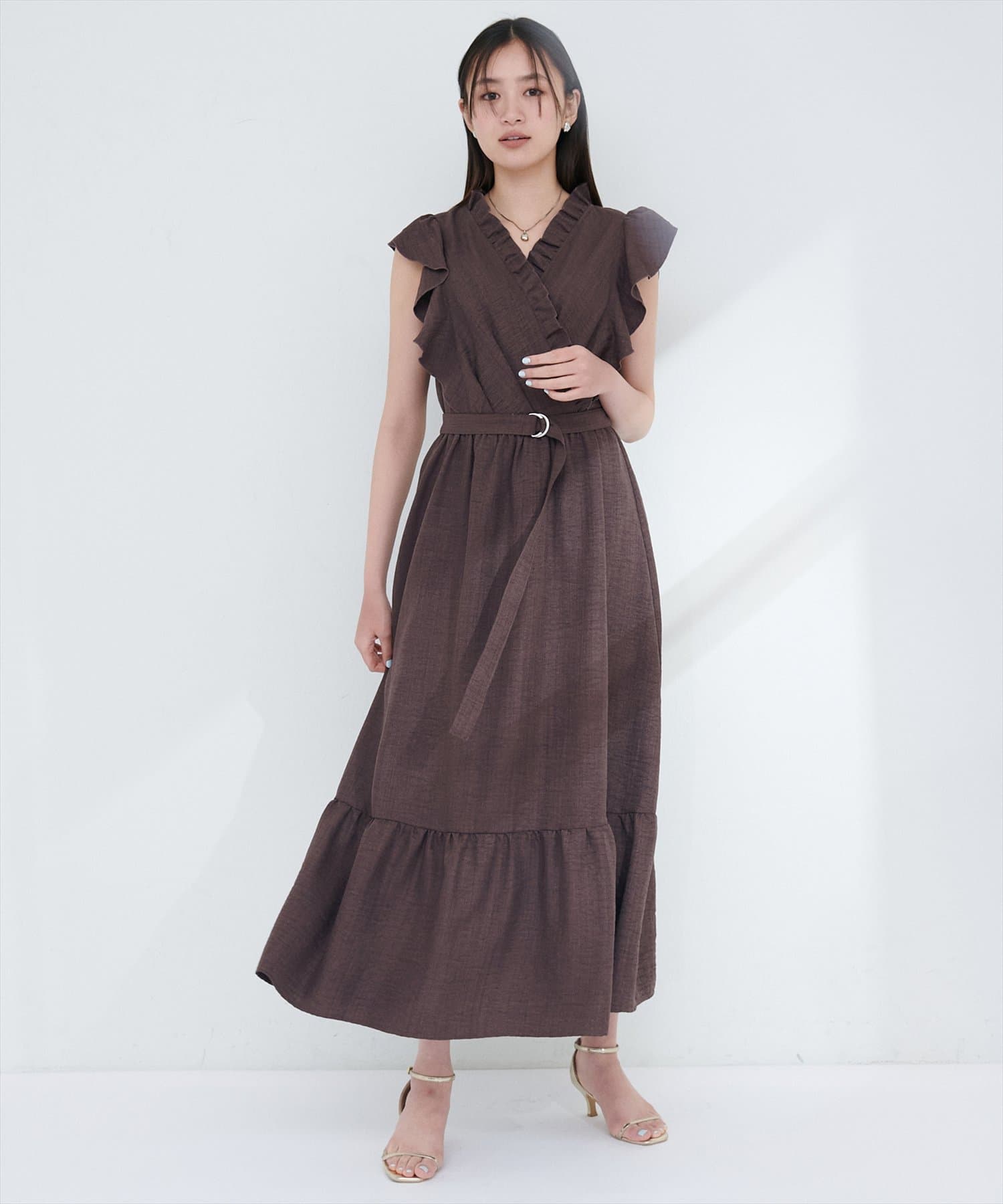 natural couture(ナチュラルクチュール) 【SNSでバズり中】フリルカシュクールワンピース