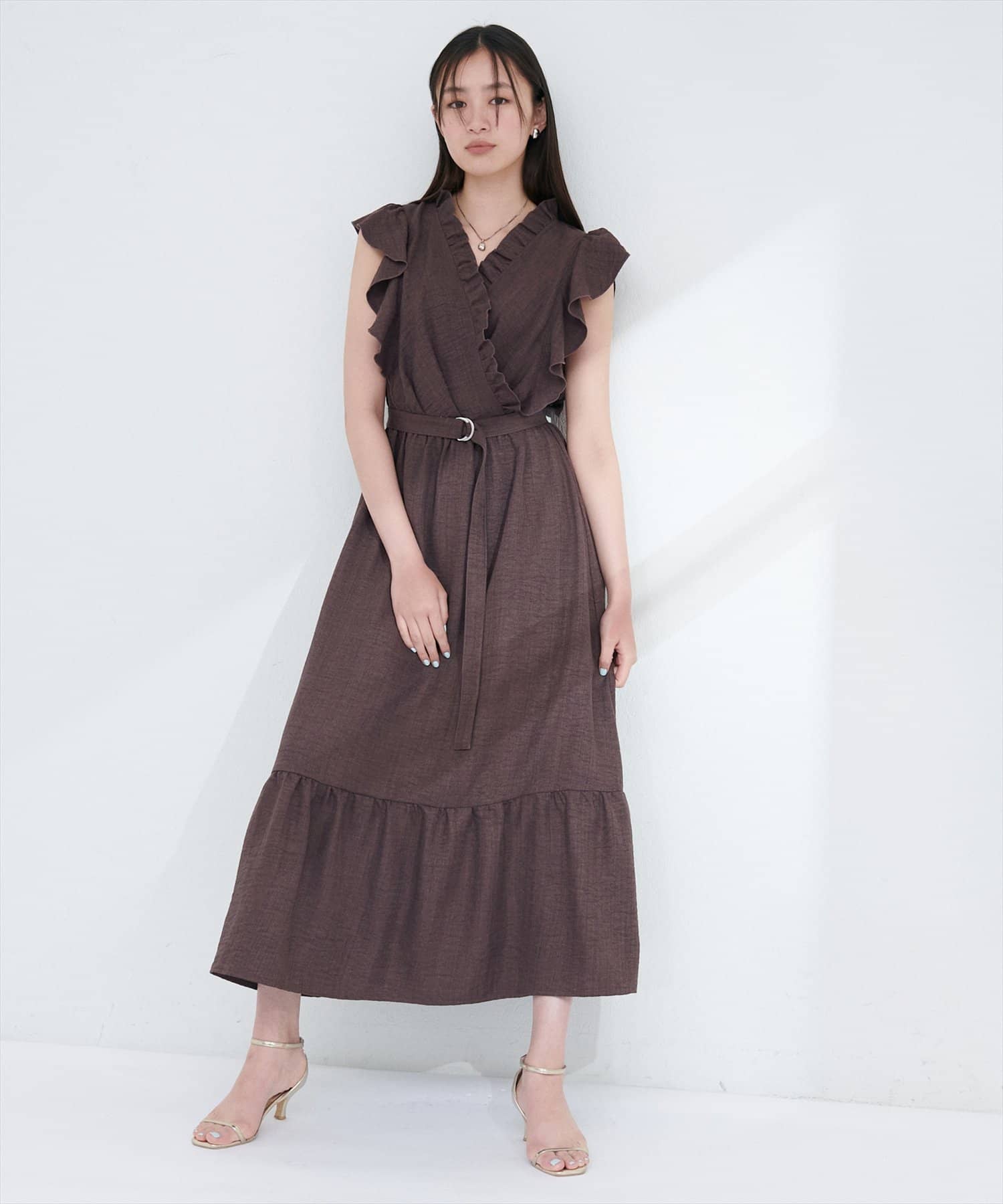 natural couture(ナチュラルクチュール) 【SNSでバズり中】フリルカシュクールワンピース