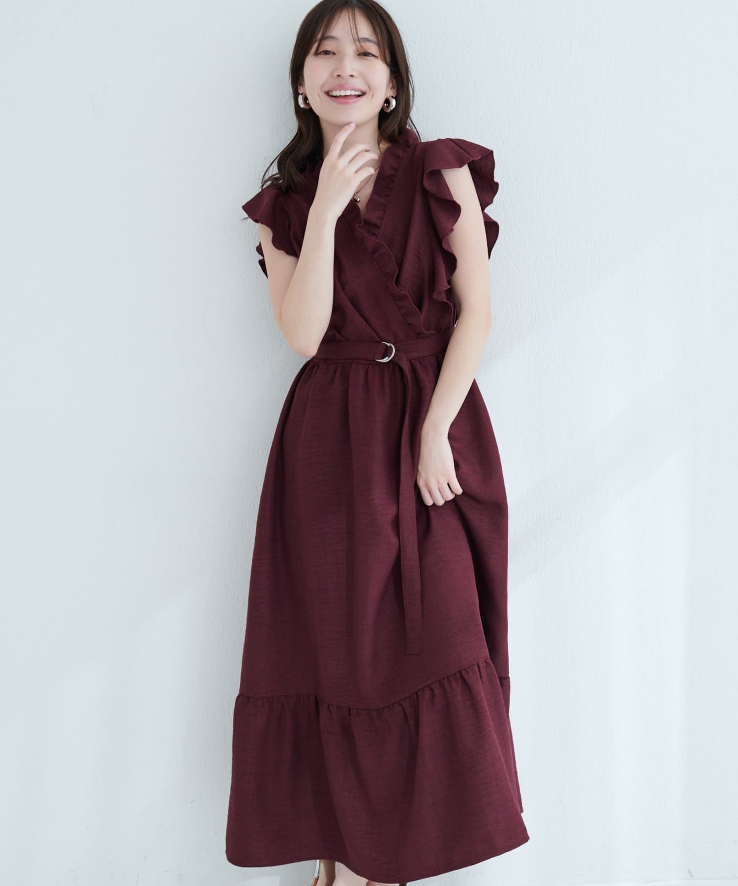 natural couture(ナチュラルクチュール) 【SNSでバズり中】フリルカシュクールワンピース