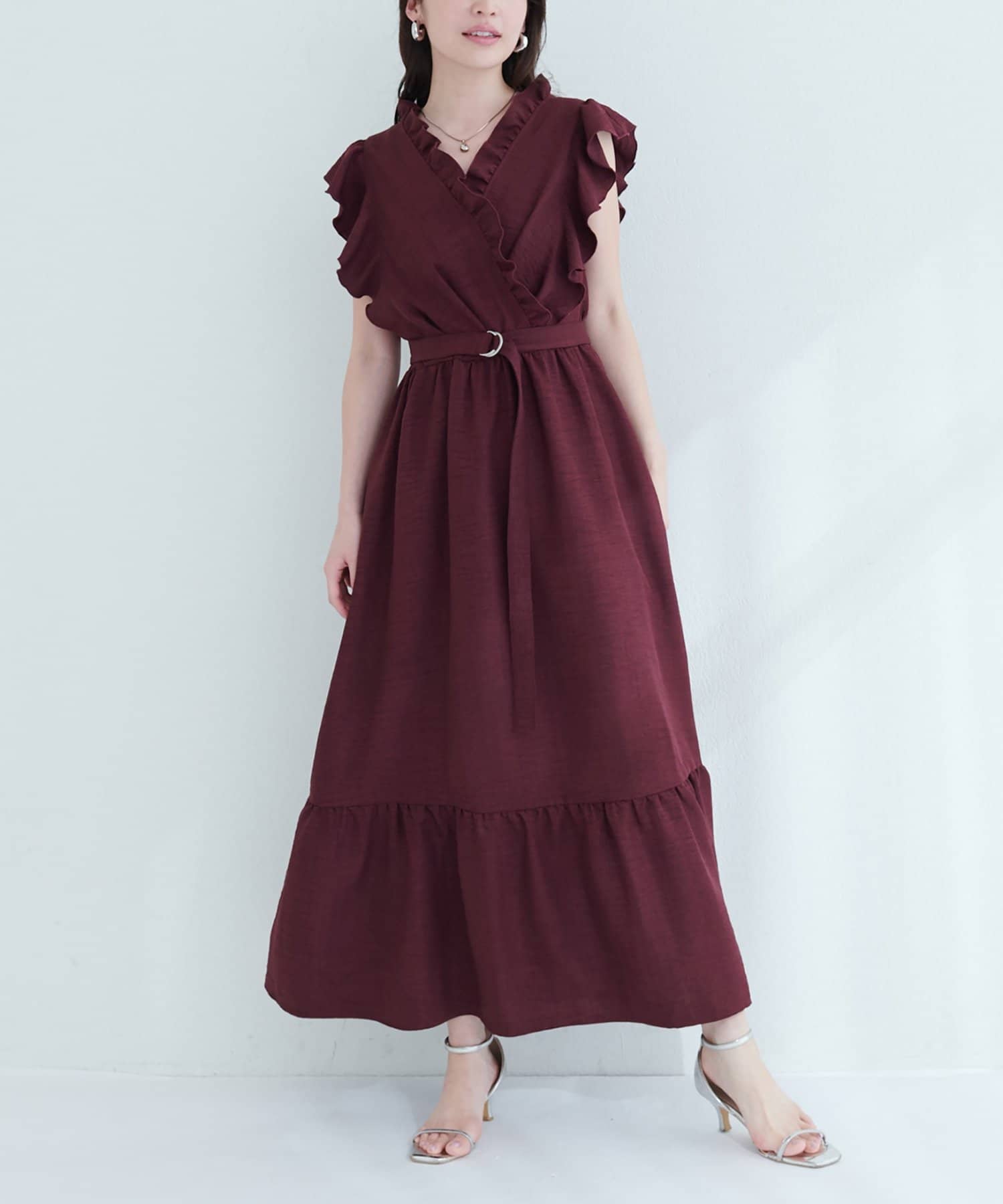 natural couture(ナチュラルクチュール) 【SNSでバズり中】フリルカシュクールワンピース