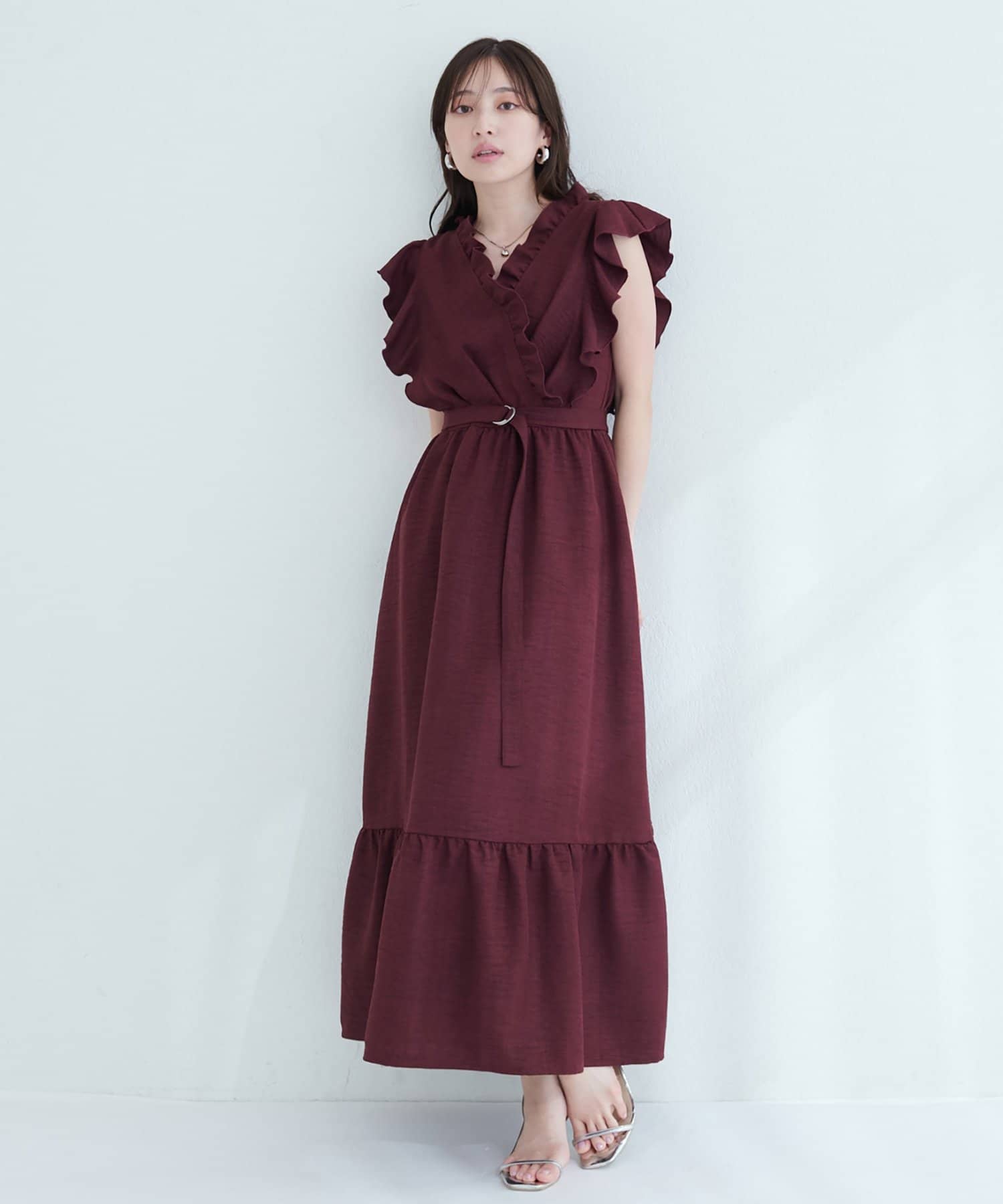 natural couture(ナチュラルクチュール) 【SNSでバズり中】フリルカシュクールワンピース