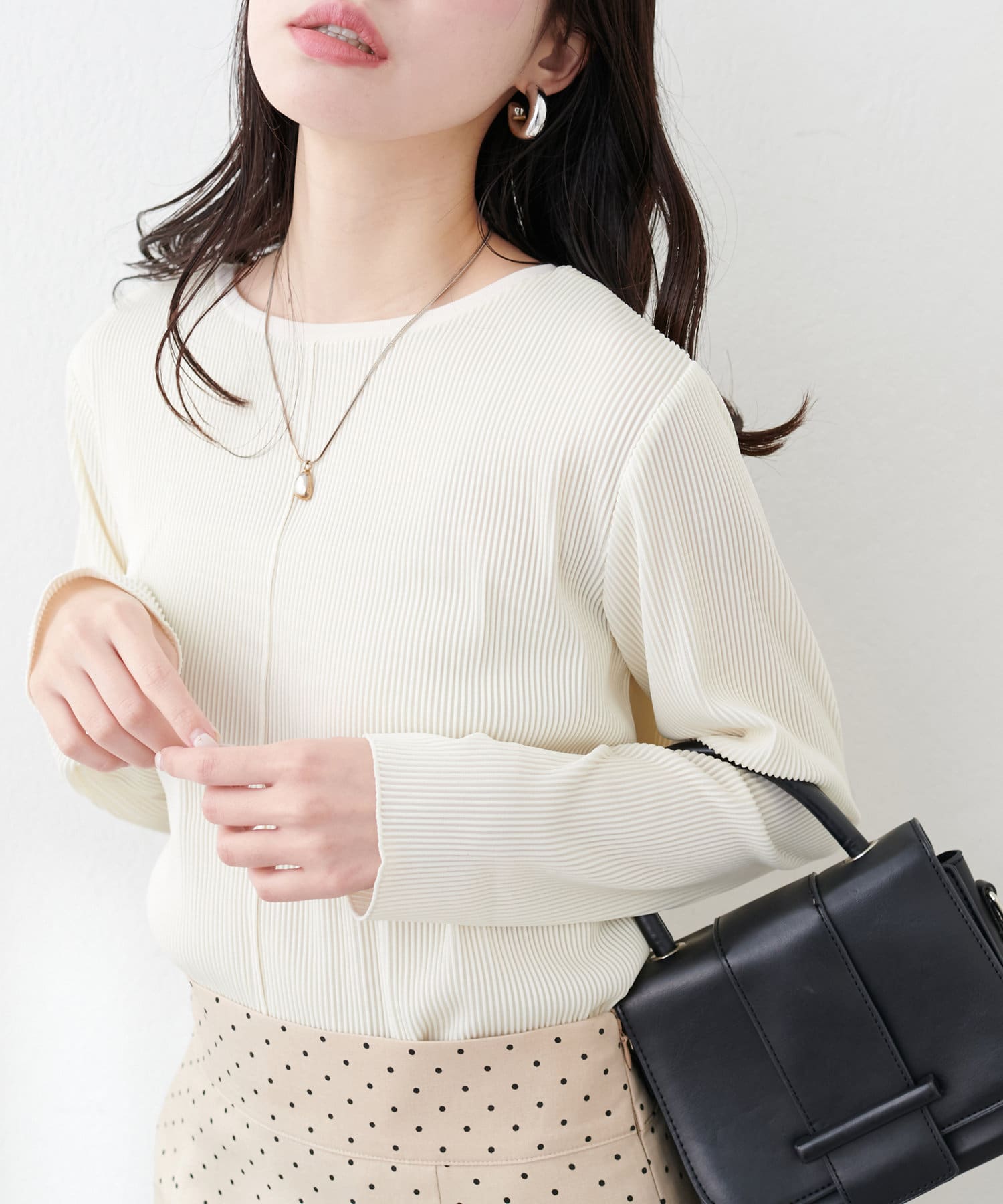 NICE CLAUP / OLIVE des OLIVE OUTLET(ナイスクラップ  / オリーブ デ オリーブ アウトレット) 【natural couture】前後２ＷＡＹストライプ調カットソー