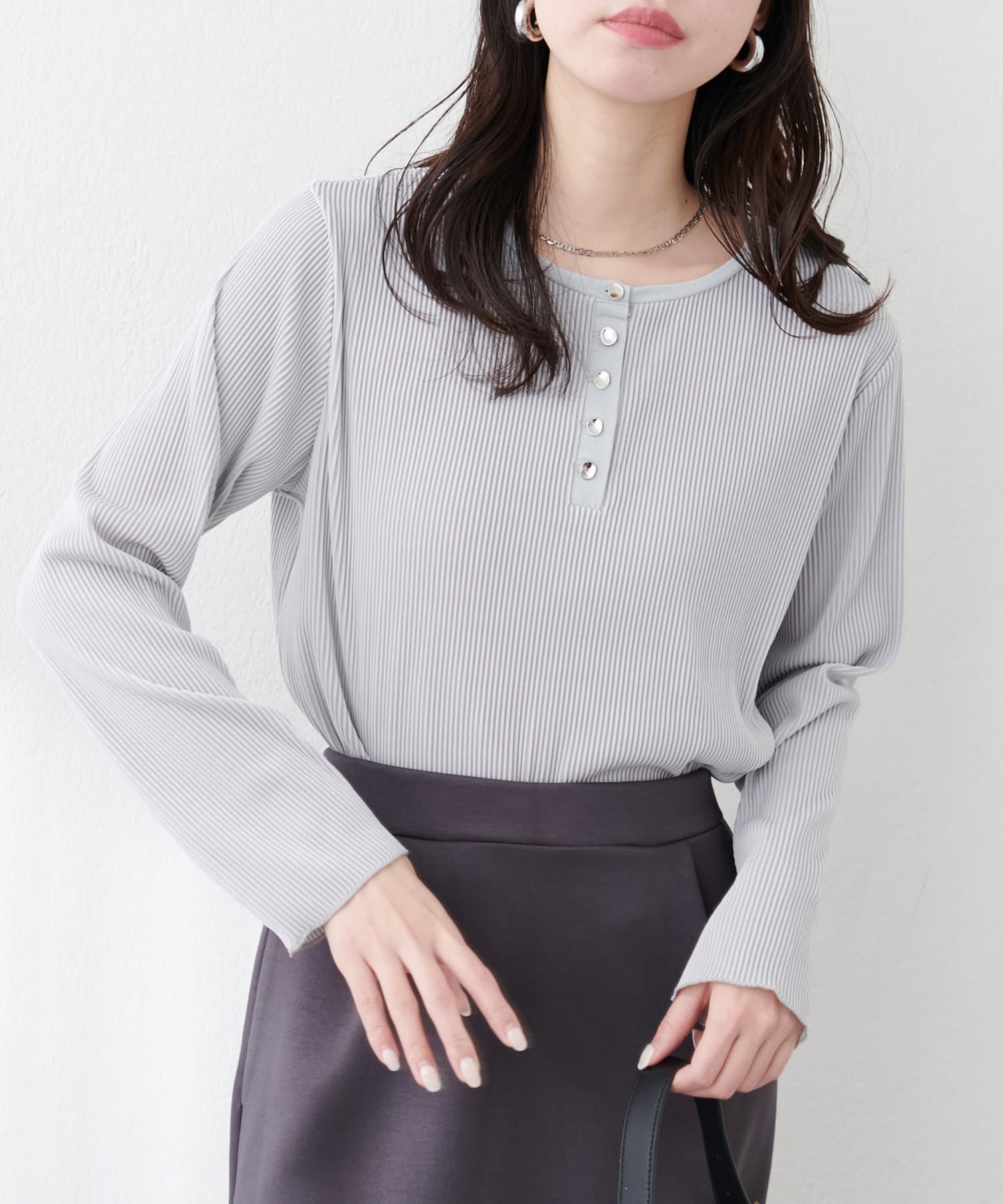 NICE CLAUP / OLIVE des OLIVE OUTLET(ナイスクラップ  / オリーブ デ オリーブ アウトレット) 【natural couture】前後２ＷＡＹストライプ調カットソー