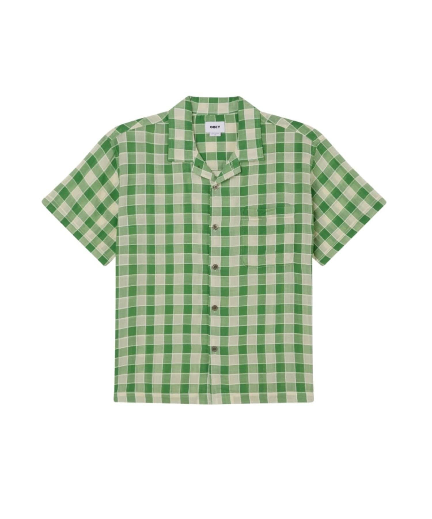 【OBEY/オベイ】 WELDON WOVEN SHEER CHECKERED SHORT SLEEVE SHIRT■デザインOBEY Weldon 半袖シャツは柔らかいコットン製で、胸ポケットとフロ