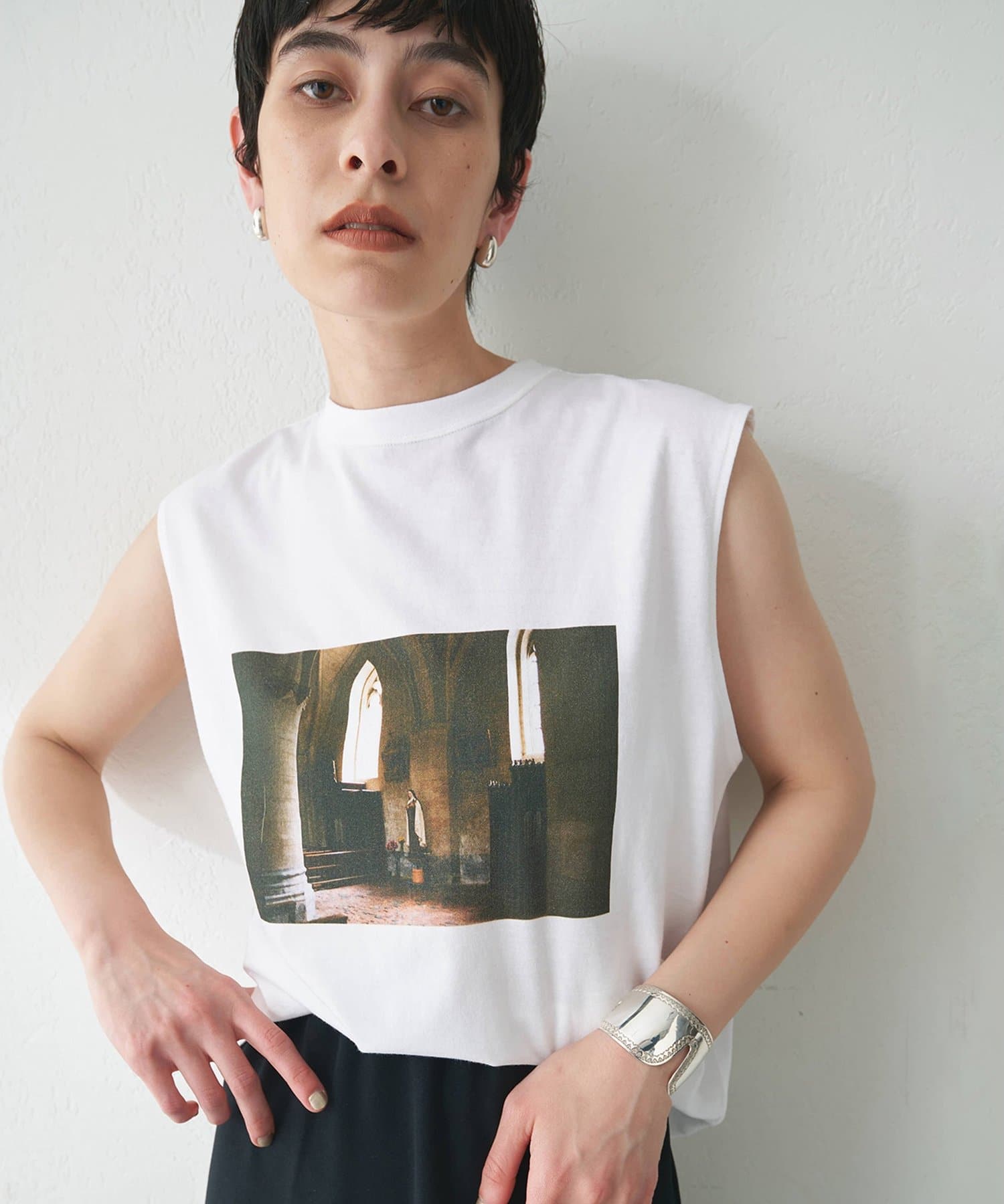 Whim Gazette ベージュ ノースリーブ トップス Whim Gazette｜シアーノースリーブシャツ | Rakuten Fashion