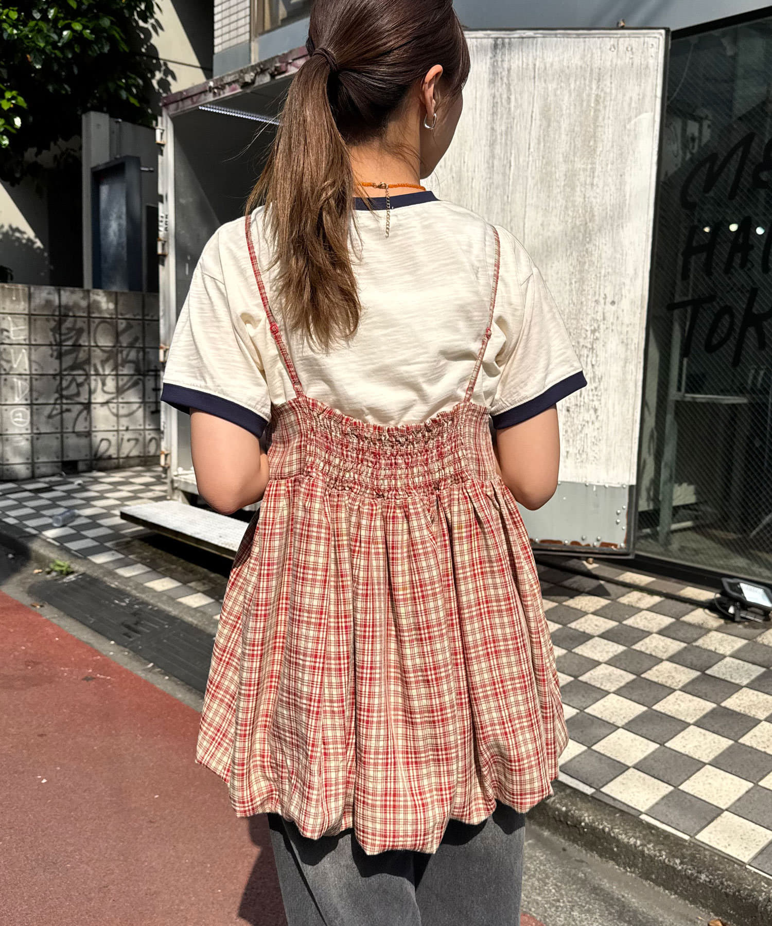 CIAOPANIC(チャオパニック) フリルチェックバルーンキャミビスチェ