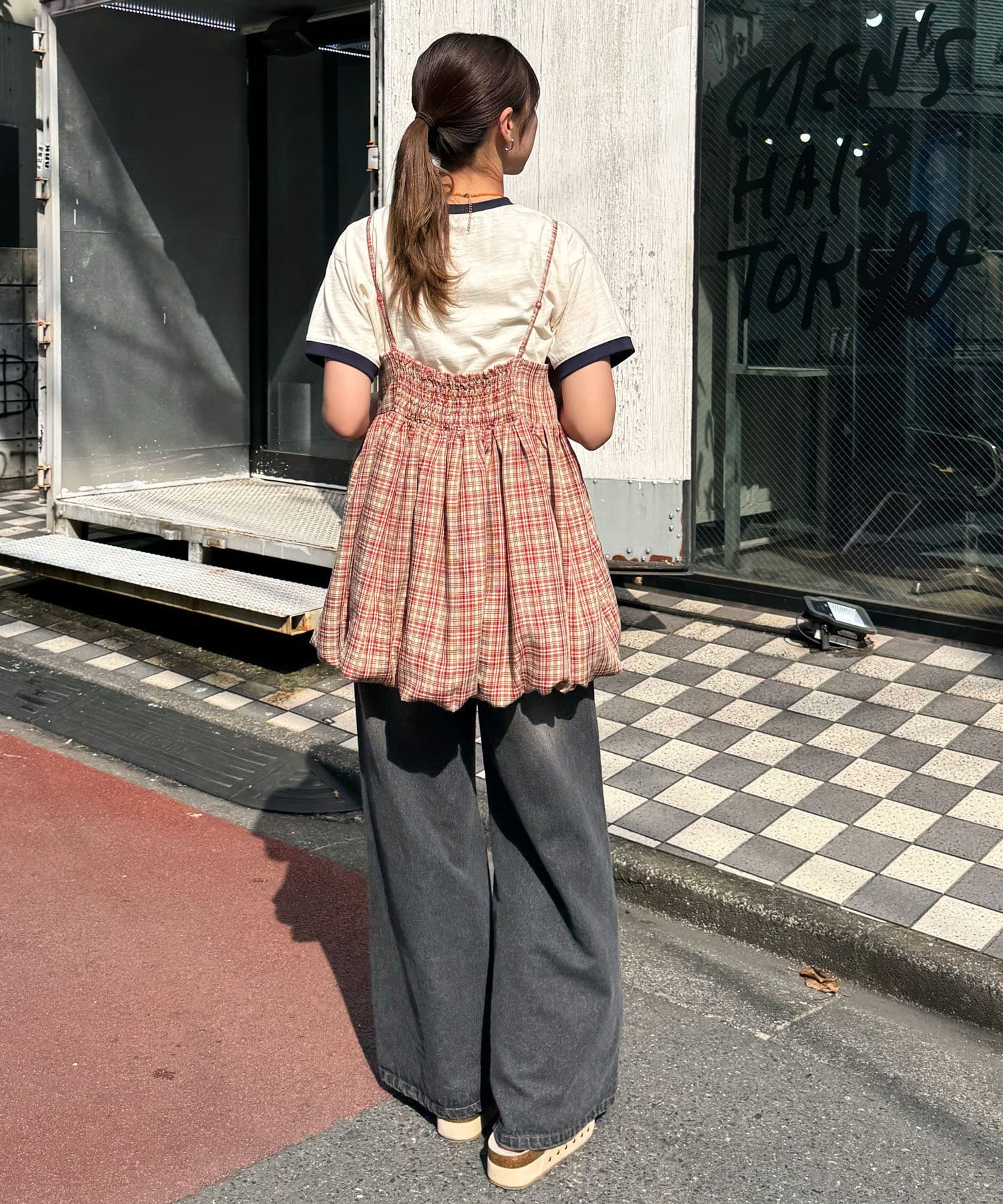 CIAOPANIC(チャオパニック) フリルチェックバルーンキャミビスチェ