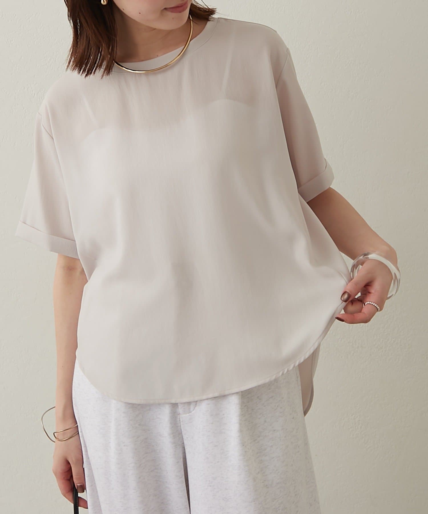 Omekashi(オメカシ) ストレッチシフォンハーフスリーブブラウス