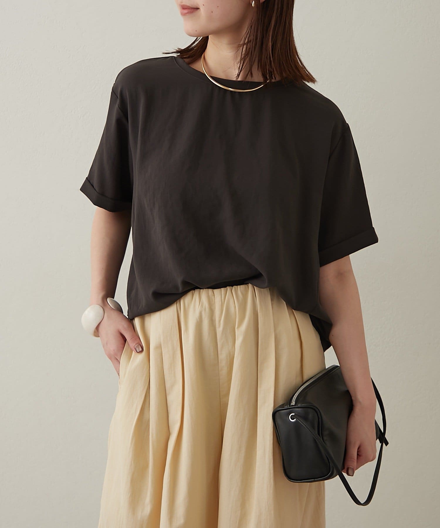 Omekashi(オメカシ) ストレッチシフォンハーフスリーブブラウス