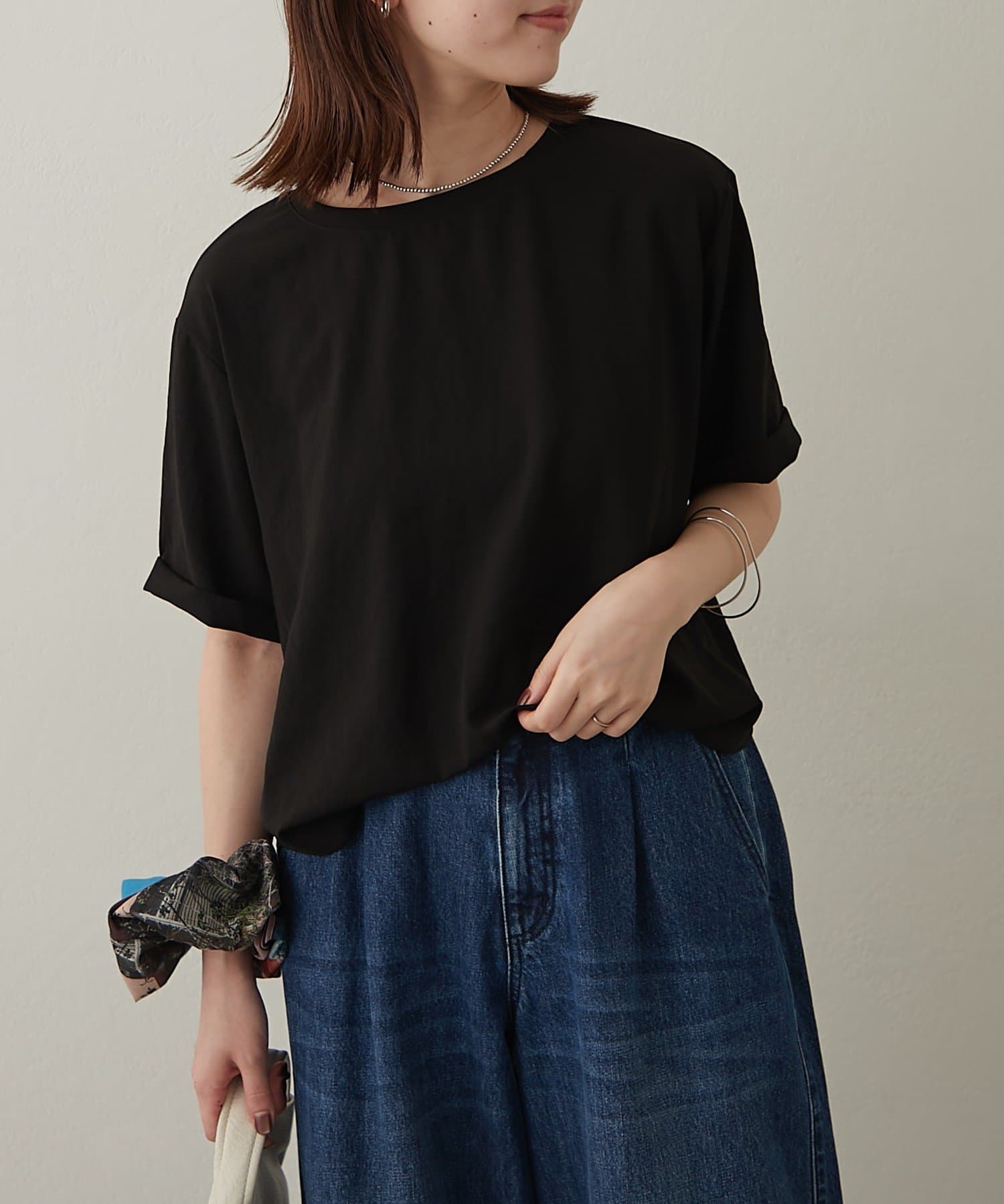 Omekashi(オメカシ) ストレッチシフォンハーフスリーブブラウス
