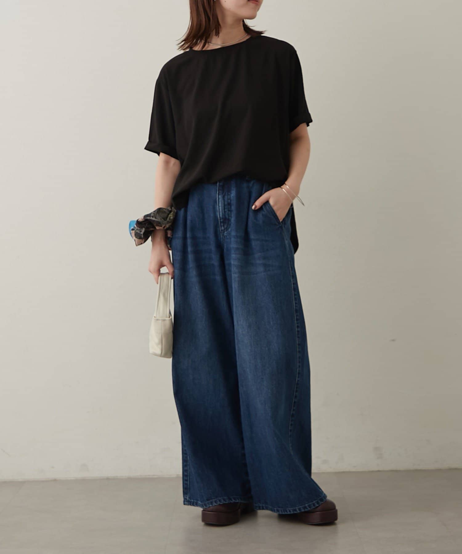 Omekashi(オメカシ) ストレッチシフォンハーフスリーブブラウス