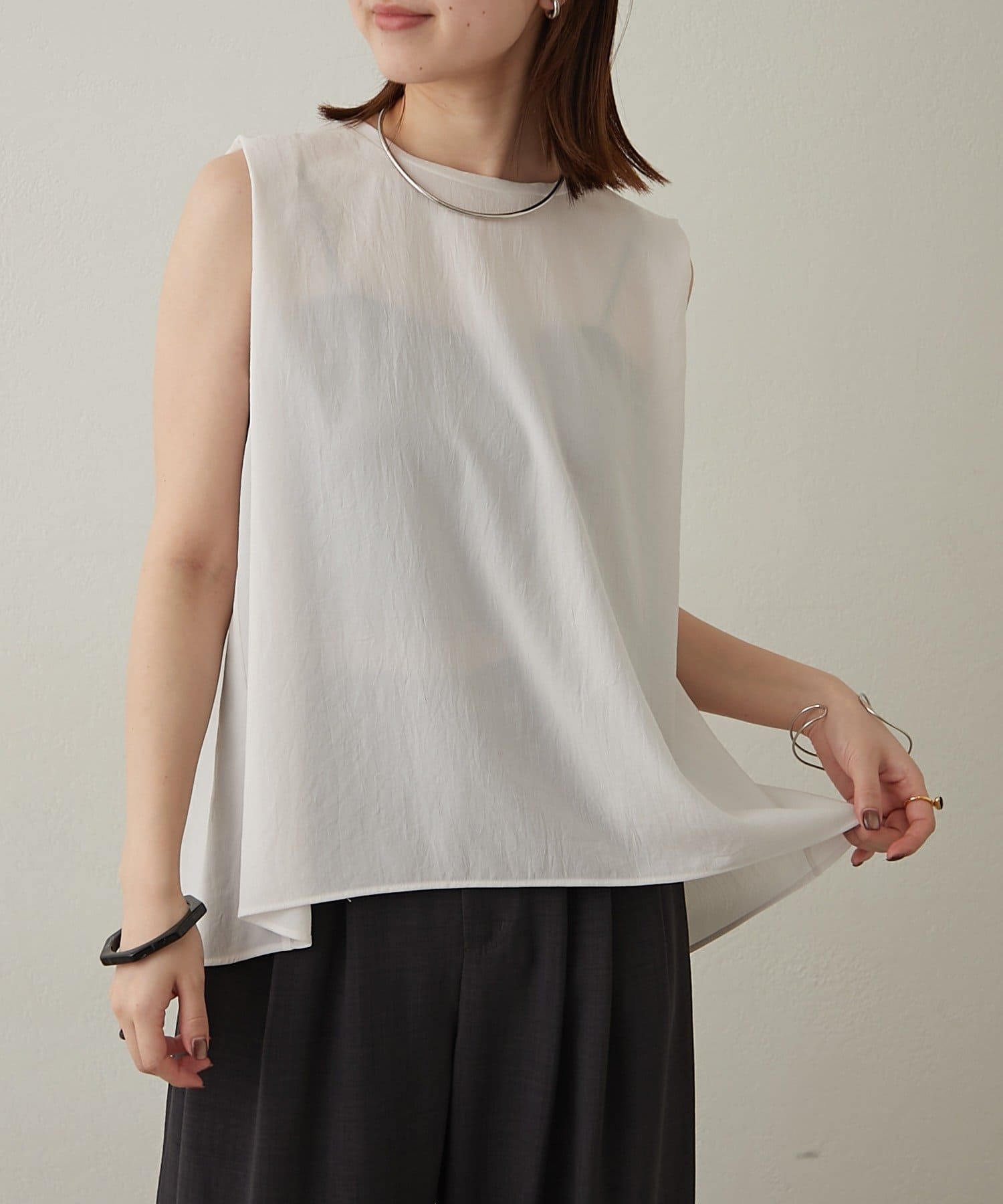 Omekashi(オメカシ) ストレッチシフォンノースリブラウス