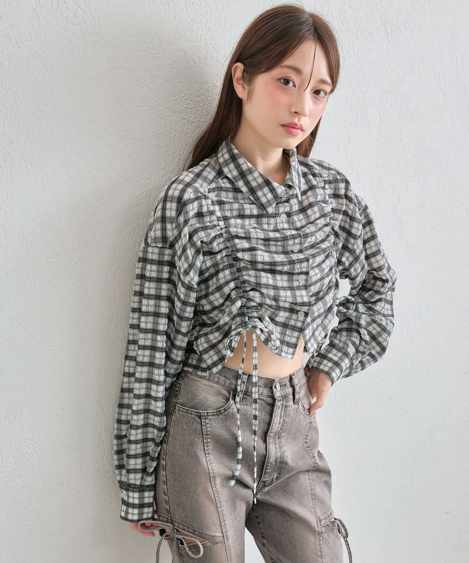 OLIVE des OLIVE(オリーブ デ オリーブ) ドロストクロップドシャツ