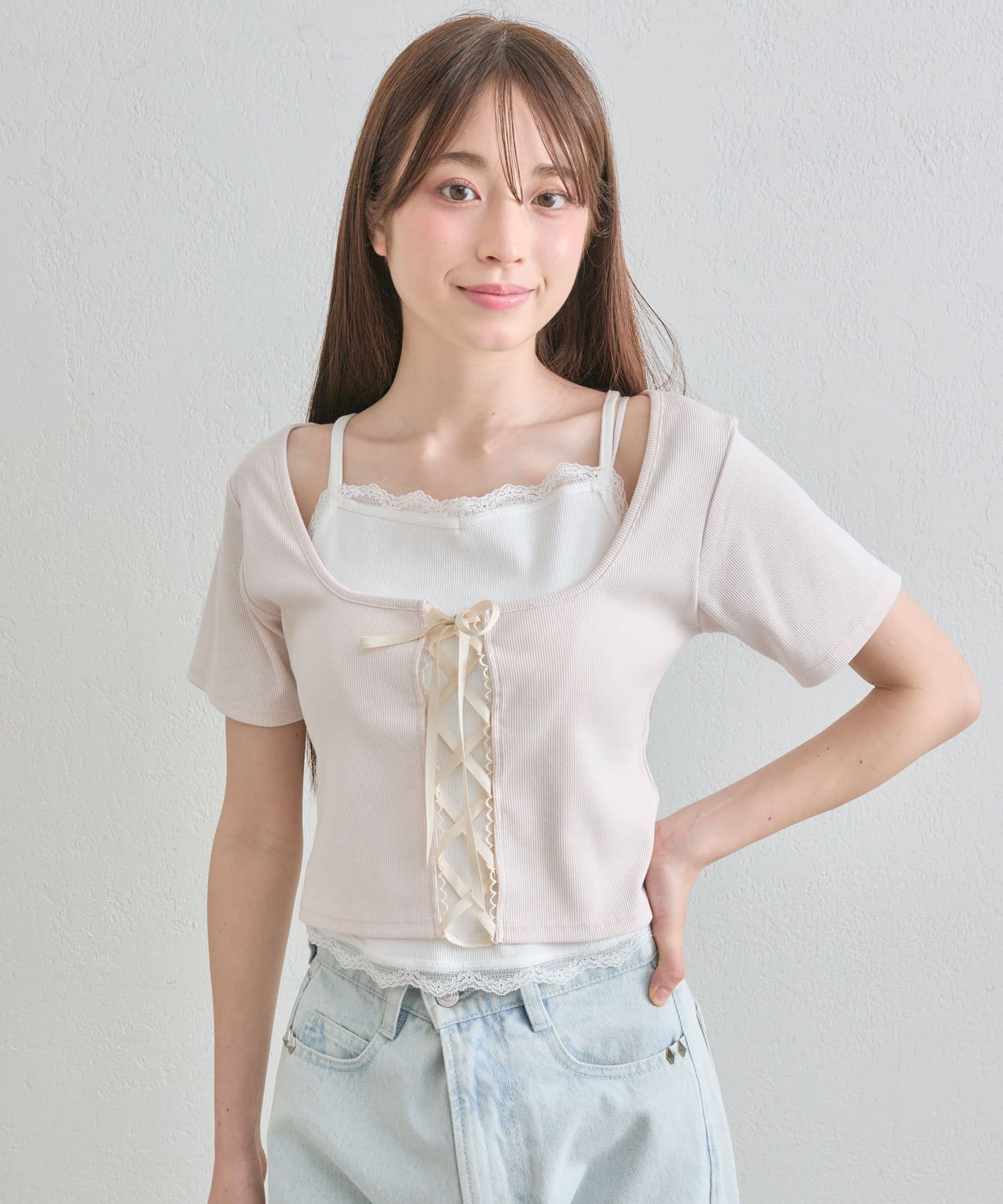 OLIVE des OLIVE(オリーブ デ オリーブ)フリルボレロセット レースアップレイヤードトップス | OLIVE des OLIVE(オリーブ デ