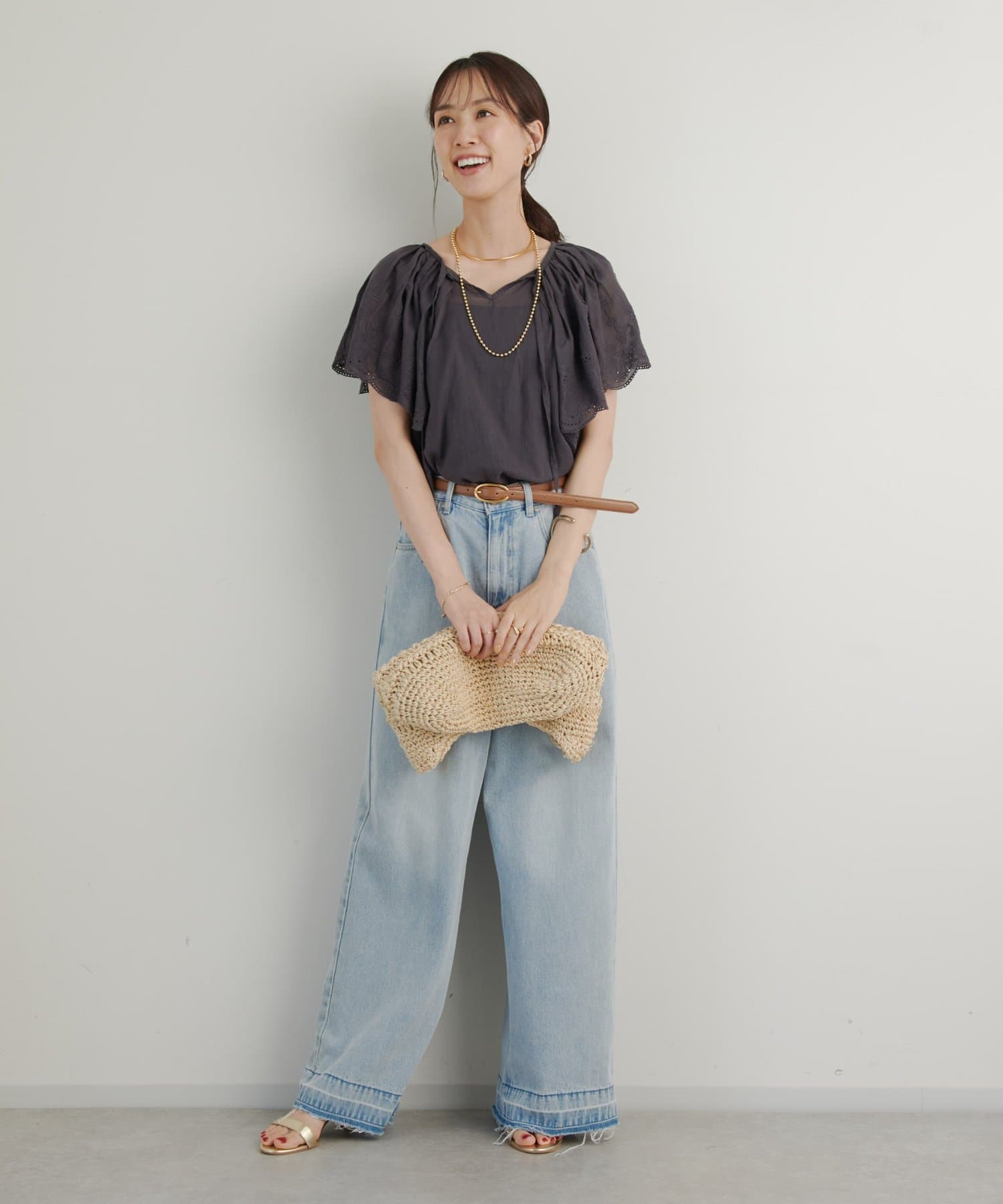 un dix cors(アンディコール) 《綿100％・ふんわりと女性らしい》パンチングレースブラウス