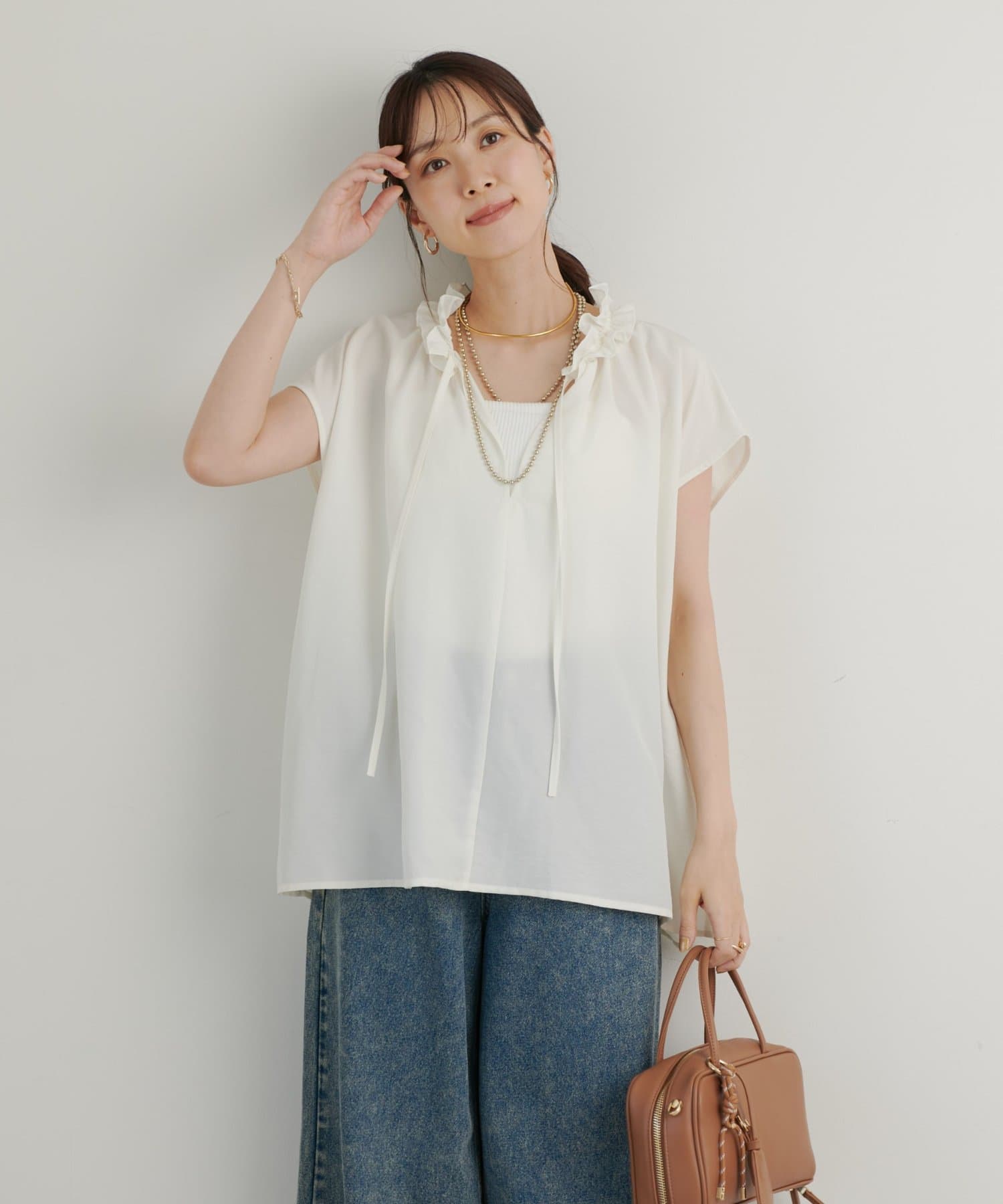 全方向大人フェミニン見え◎》フィブリルサテンフリルブラウス
