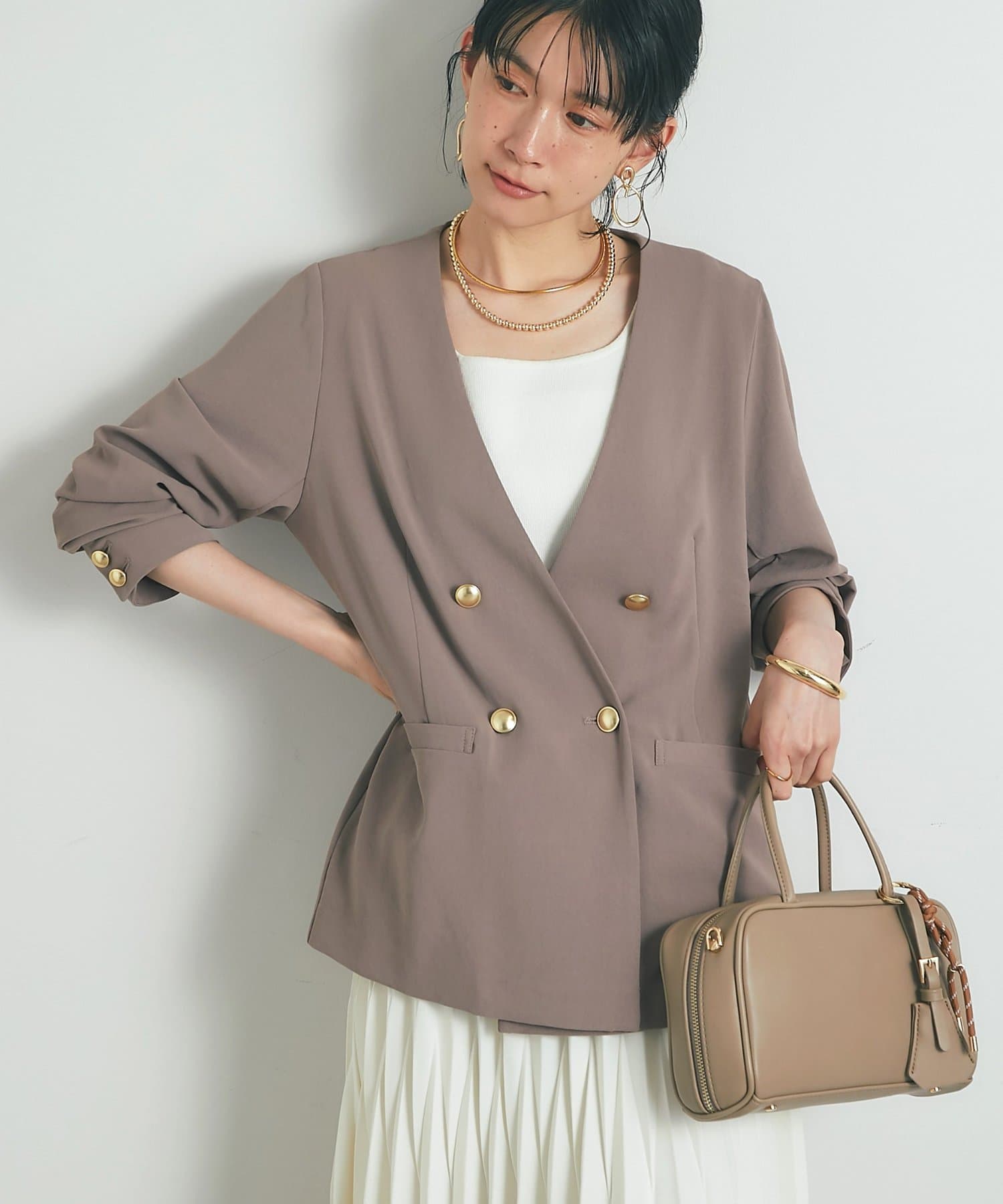 un dix cors(アンディコール) 《接触冷感・速乾・セットアップ可》ハイストレッチカルゼワッシャー金釦ジャケット