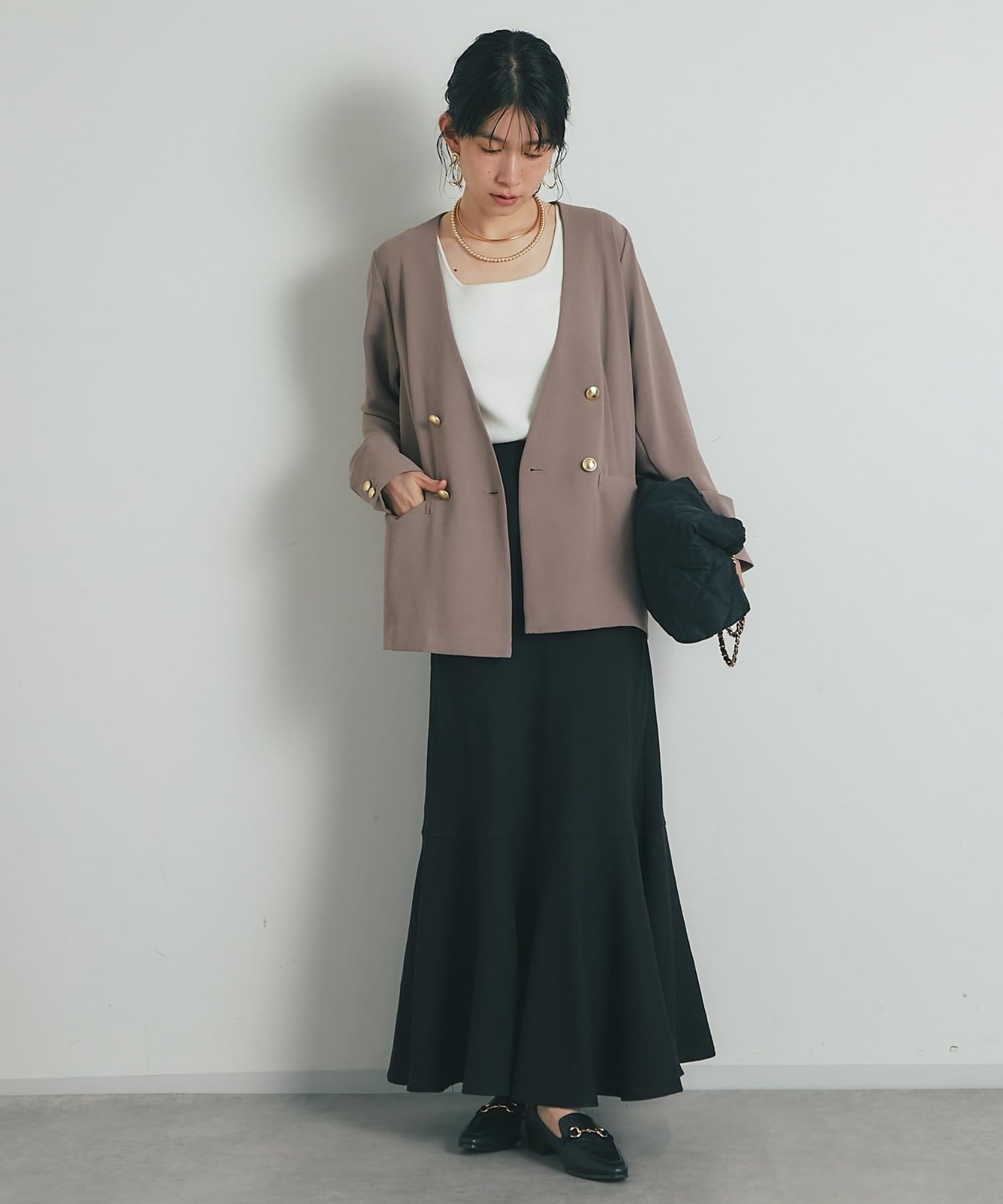 un dix cors(アンディコール) 《接触冷感・速乾・セットアップ可》ハイストレッチカルゼワッシャー金釦ジャケット