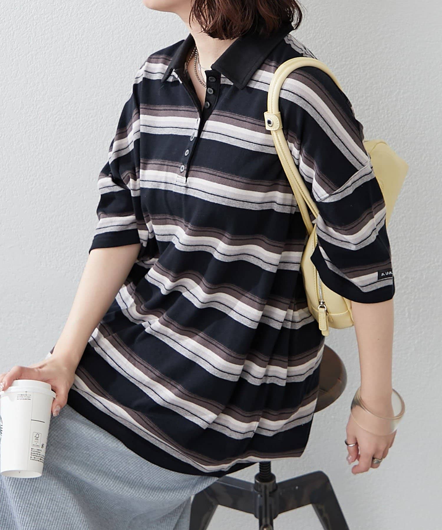 NICE CLAUP / OLIVE des OLIVE OUTLET(ナイスクラップ  / オリーブ デ オリーブ アウトレット) 【NUNIFE】マルチボーダーポロトップス　ユニセックス