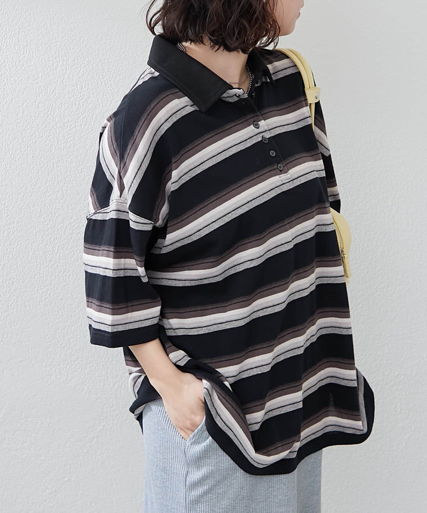 NICE CLAUP / OLIVE des OLIVE OUTLET(ナイスクラップ  / オリーブ デ オリーブ アウトレット) 【NUNIFE】マルチボーダーポロトップス　ユニセックス