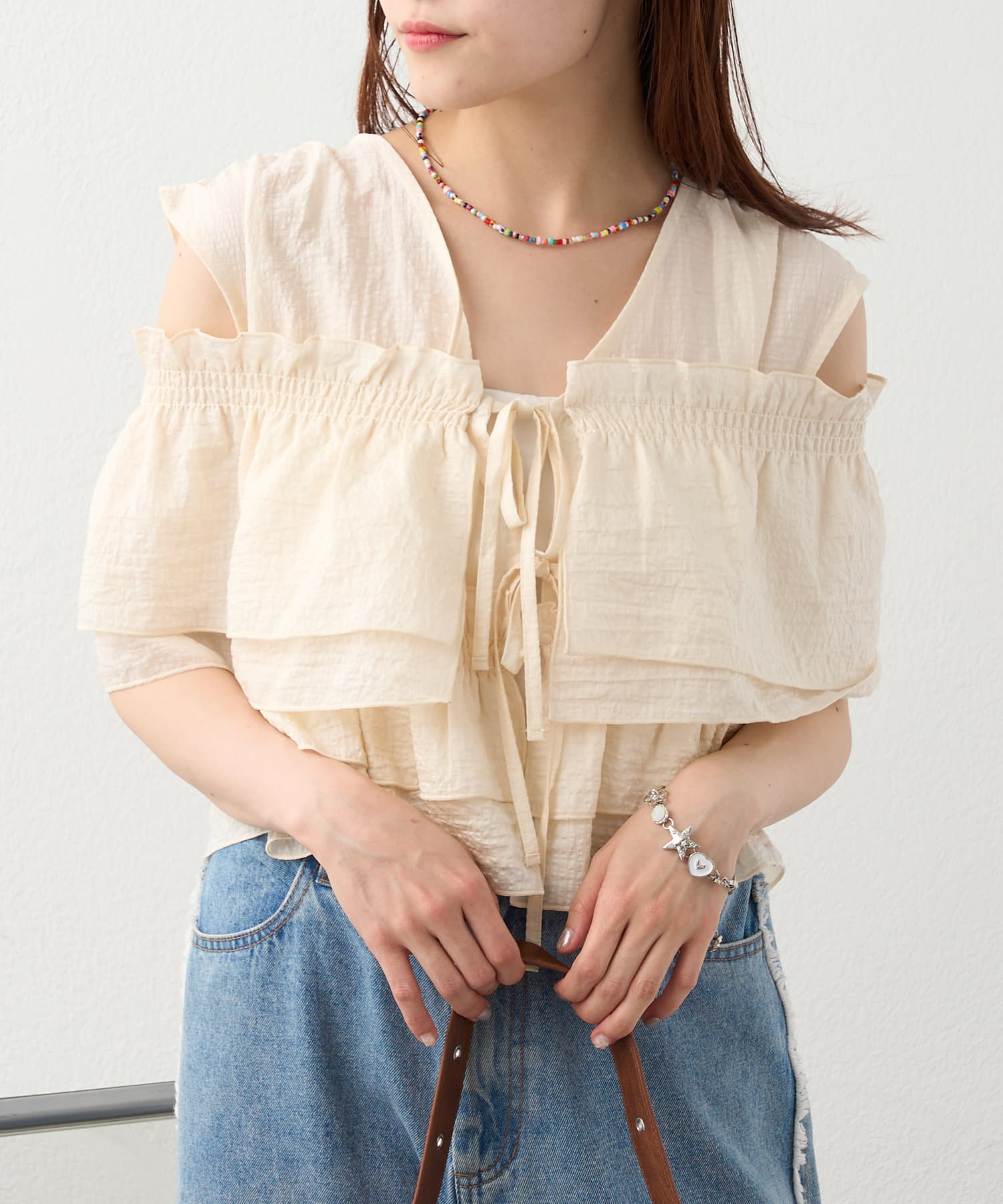 w closet(ダブルクローゼット) 【着用動画あり！/６色展開】マルチWAYフリルブラウス