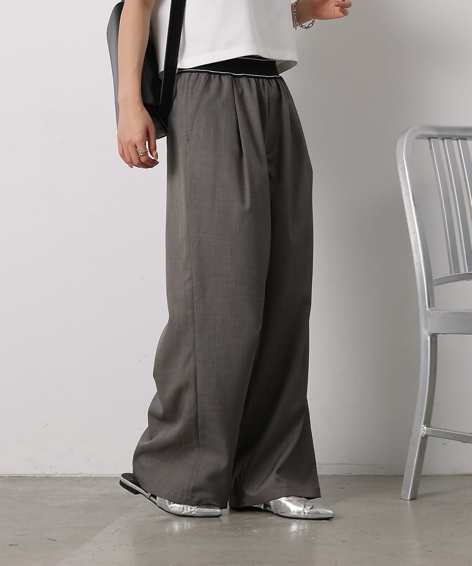 POSTELEGANT ポステレガント　ダークグレー ゴムウエスト スラックス POSTELEGANT / High Count Silk Extra Wide Trousers | twelve