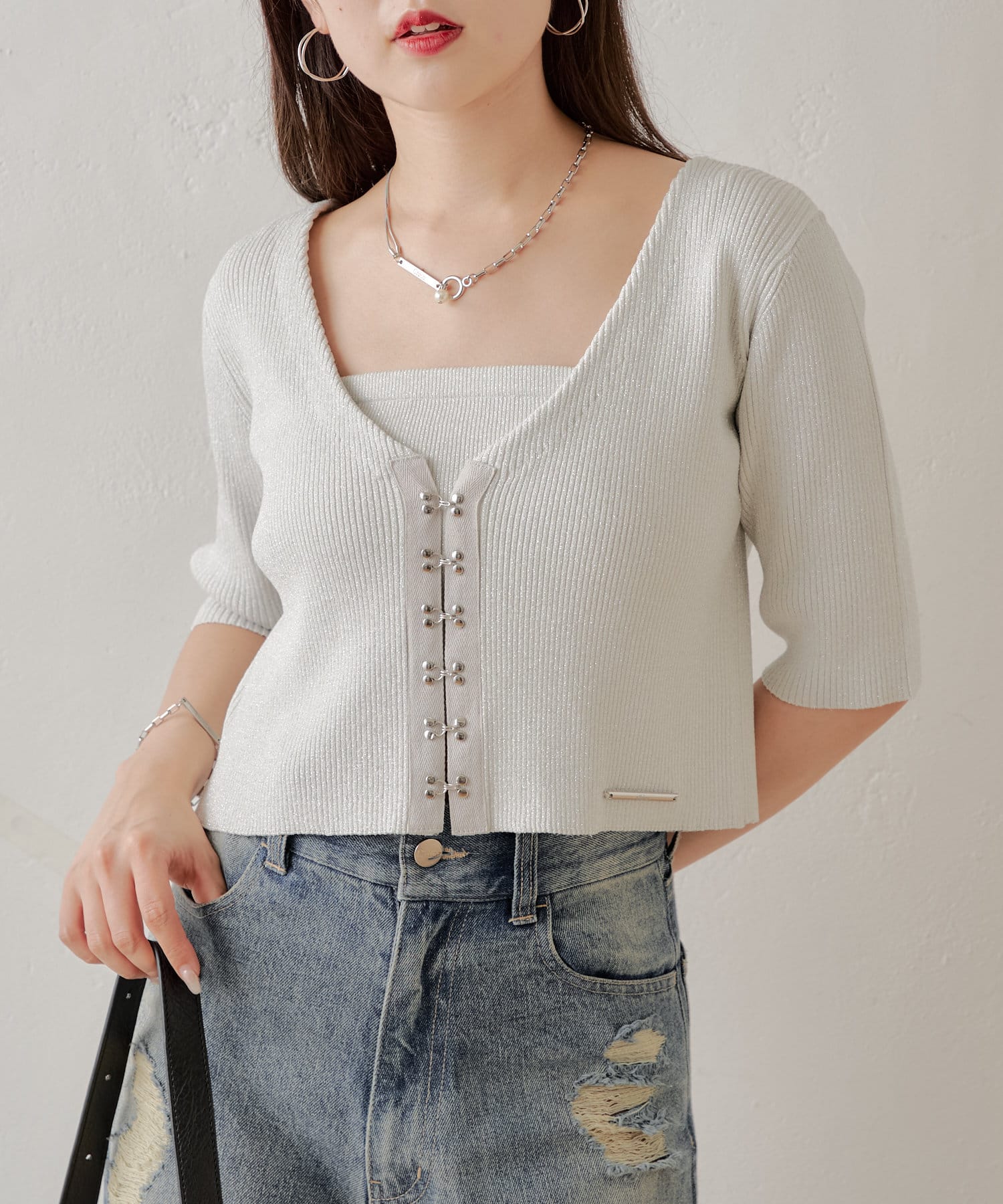 OUTLET(アウトレット) 【Chico】ホックデザインチビカーディガンセット