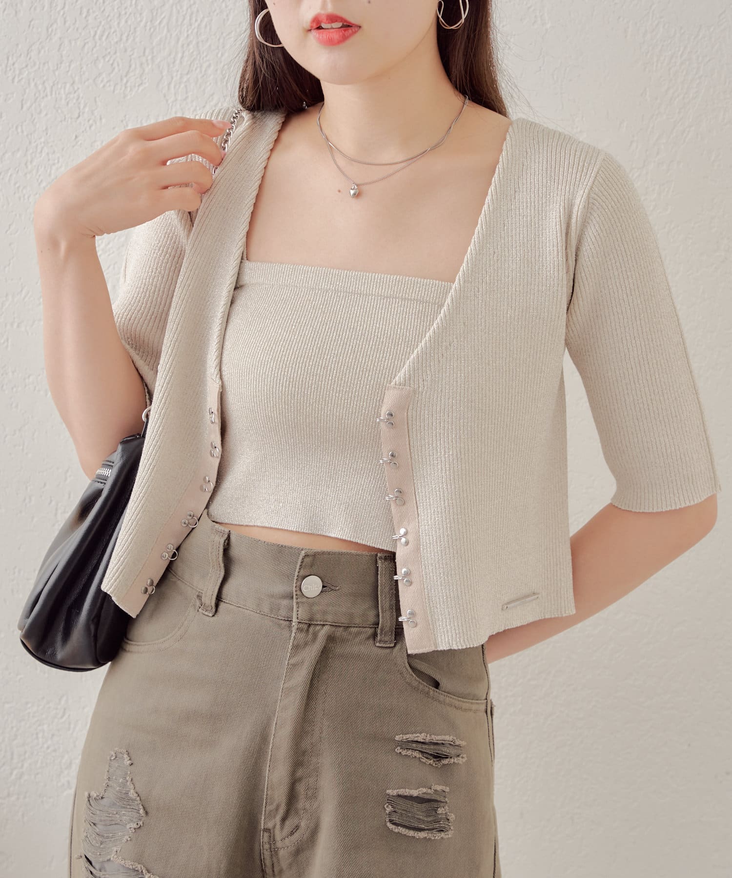 OUTLET(アウトレット) 【Chico】ホックデザインチビカーディガンセット
