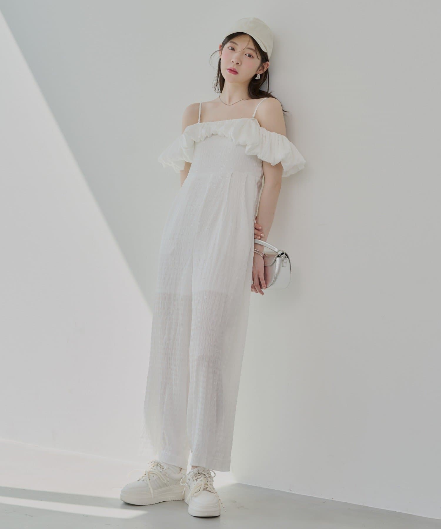 OUTLET(アウトレット) 【Chico】2wayボリュームフリルオフショルコンビネゾン