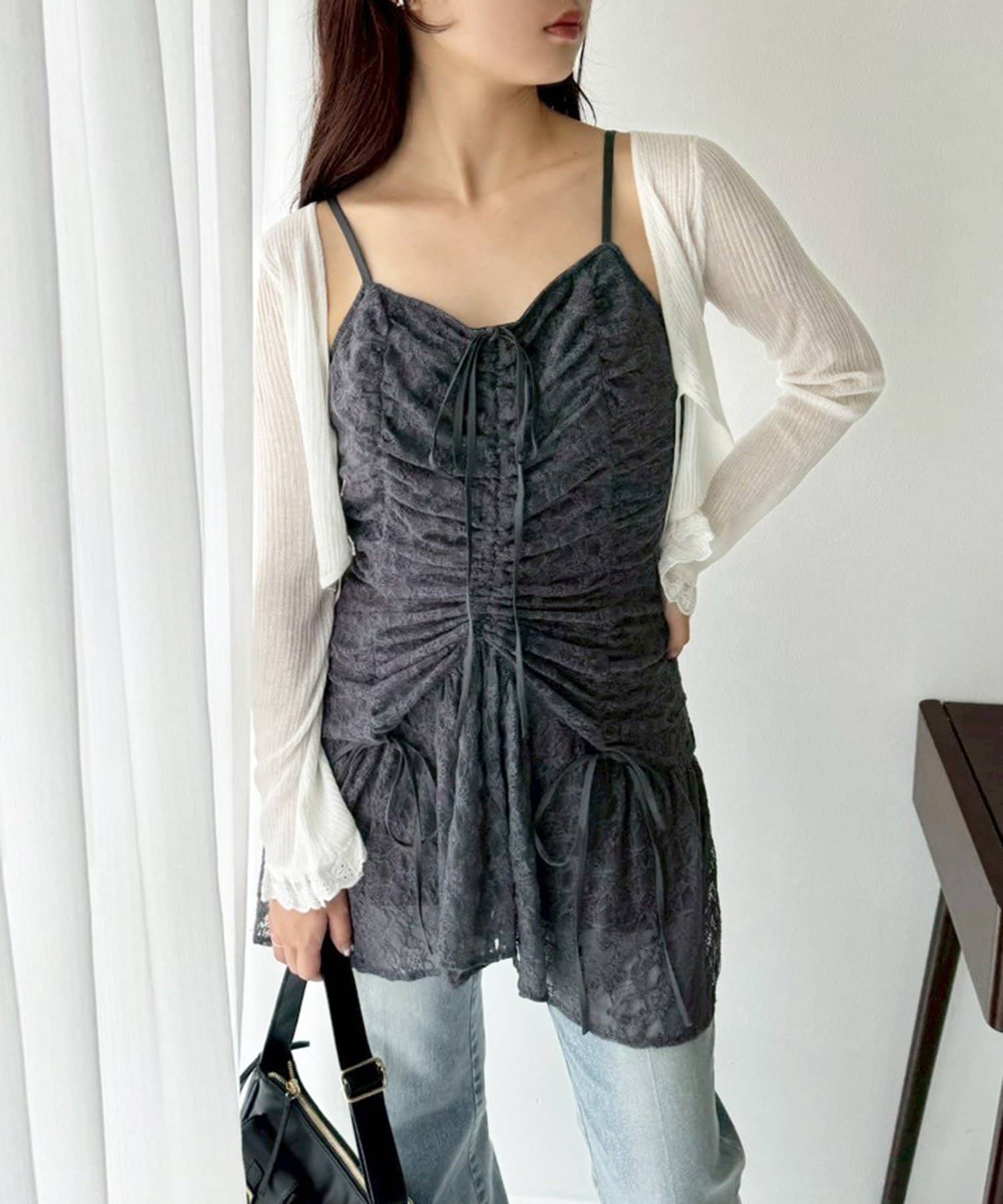 ウエスト：79ヒップ：103~NICECLAUP 2025 Summer Collection~ギャザーをふんだんに使ったチュニックワンピース。女性らしいラインを意識したシルエットに仕上げまし