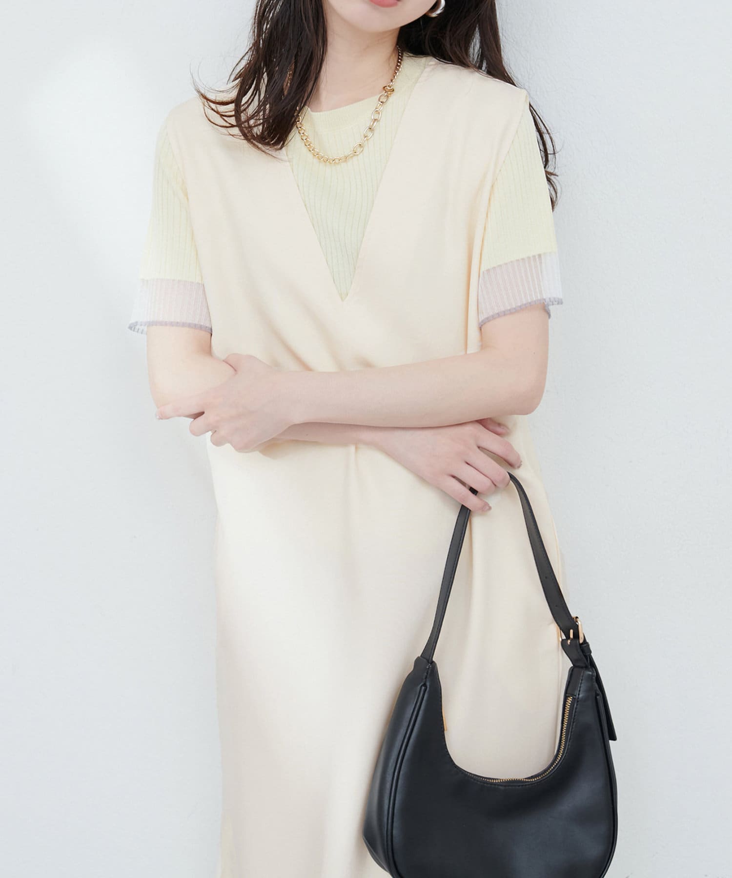 NICE CLAUP / OLIVE des OLIVE OUTLET(ナイスクラップ  / オリーブ デ オリーブ アウトレット) 【natural couture】カットジョーゼットＶネックワンピース
