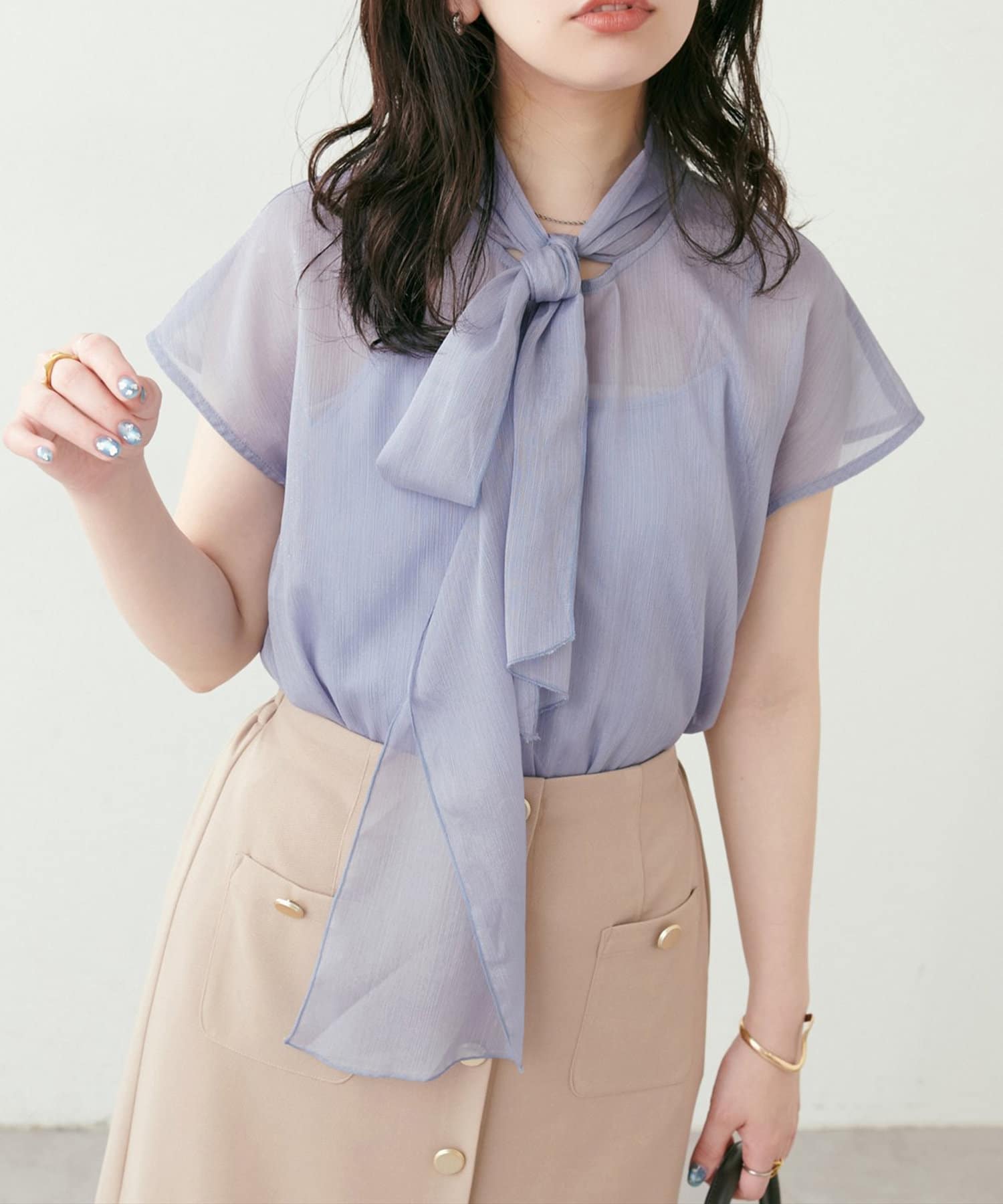 NICE CLAUP / OLIVE des OLIVE OUTLET(ナイスクラップ  / オリーブ デ オリーブ アウトレット) 【natural couture】フレンチスリーブボータイブラウス