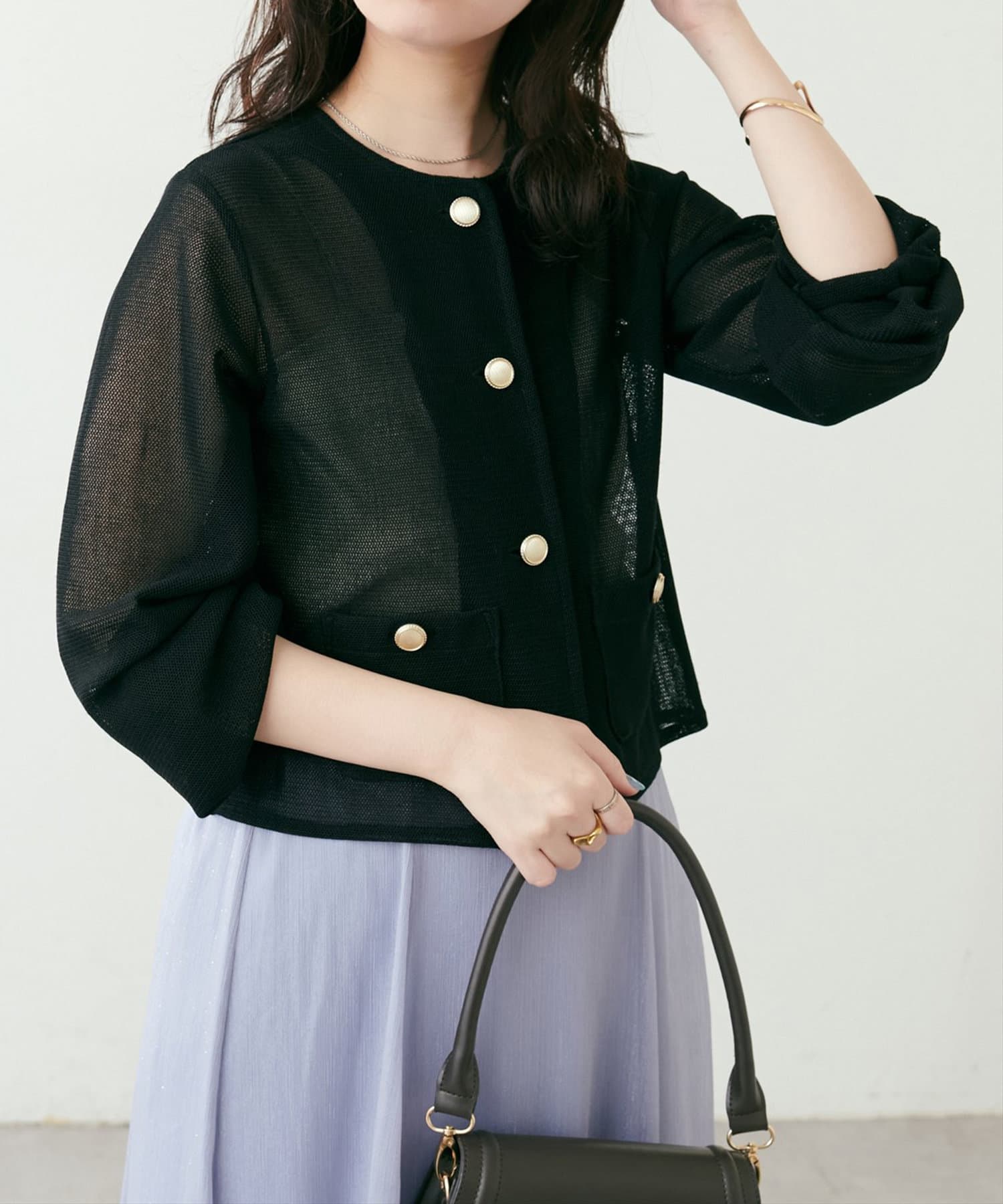 NICE CLAUP / OLIVE des OLIVE OUTLET(ナイスクラップ  / オリーブ デ オリーブ アウトレット) 【natural couture】ラッセルノーカラー羽織ジャケット