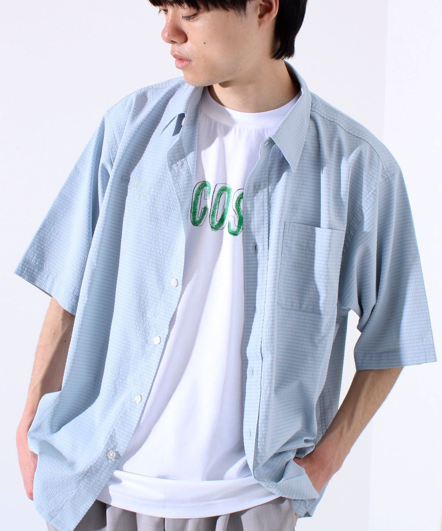 GLOSTERのアイコンでもあるGOODNESSシリーズから、夏に活躍する機能素材ショートスリーブシャツが登場・あえて右胸に施したロゴ刺繍がアクセントの半袖シャツ・通気性や速乾性（クイックドライ）の高