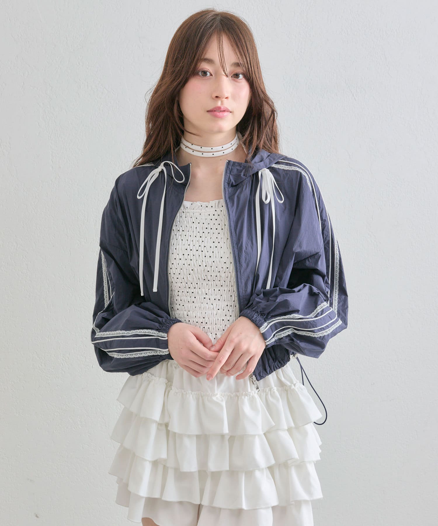 OLIVE des OLIVE(オリーブ デ オリーブ) 【温度調節におすすめ】ライン袖シアブルゾン