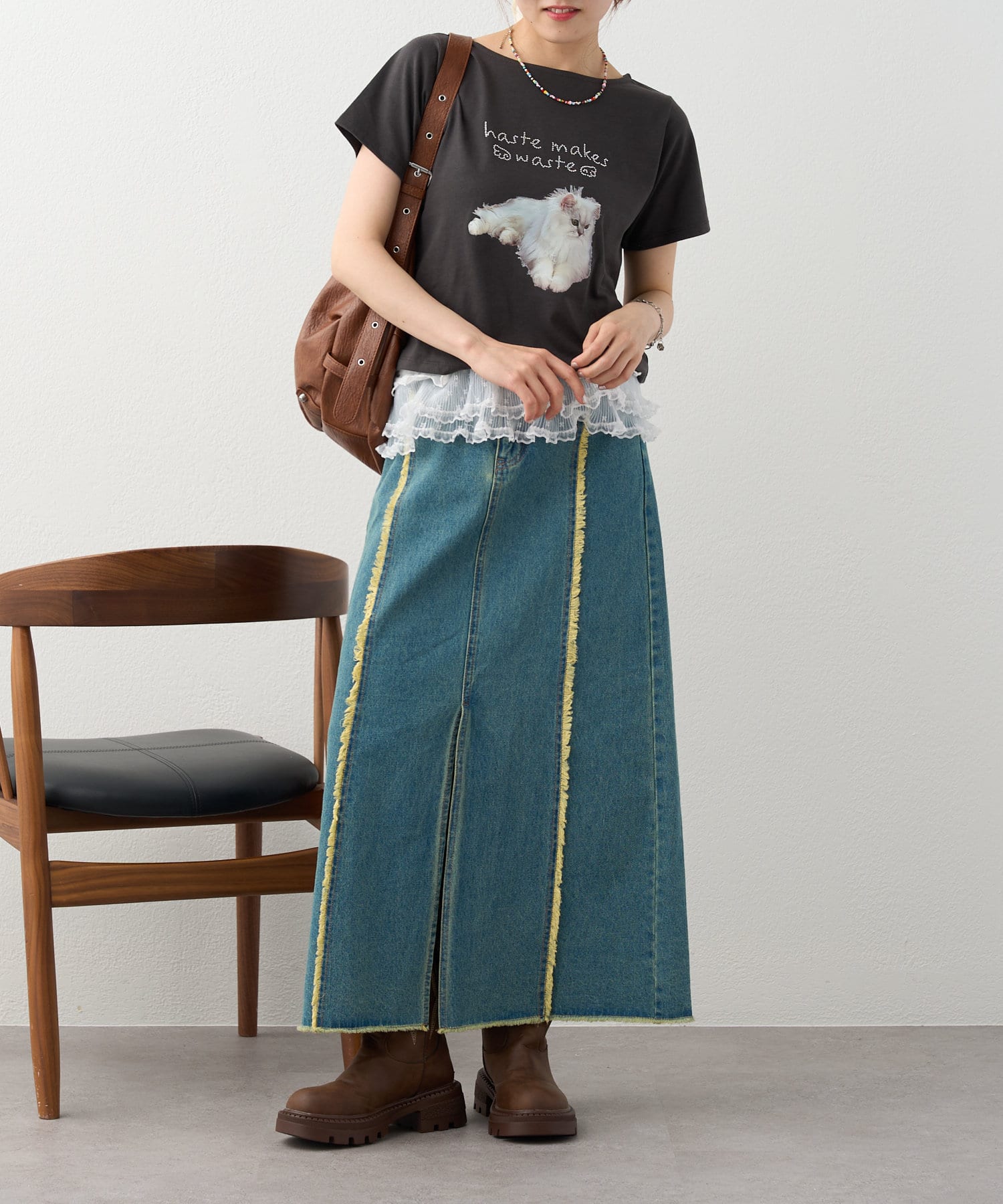 w closet(ダブルクローゼット) 【スタッフ人気♡】ラインストーンキャットロゴTee