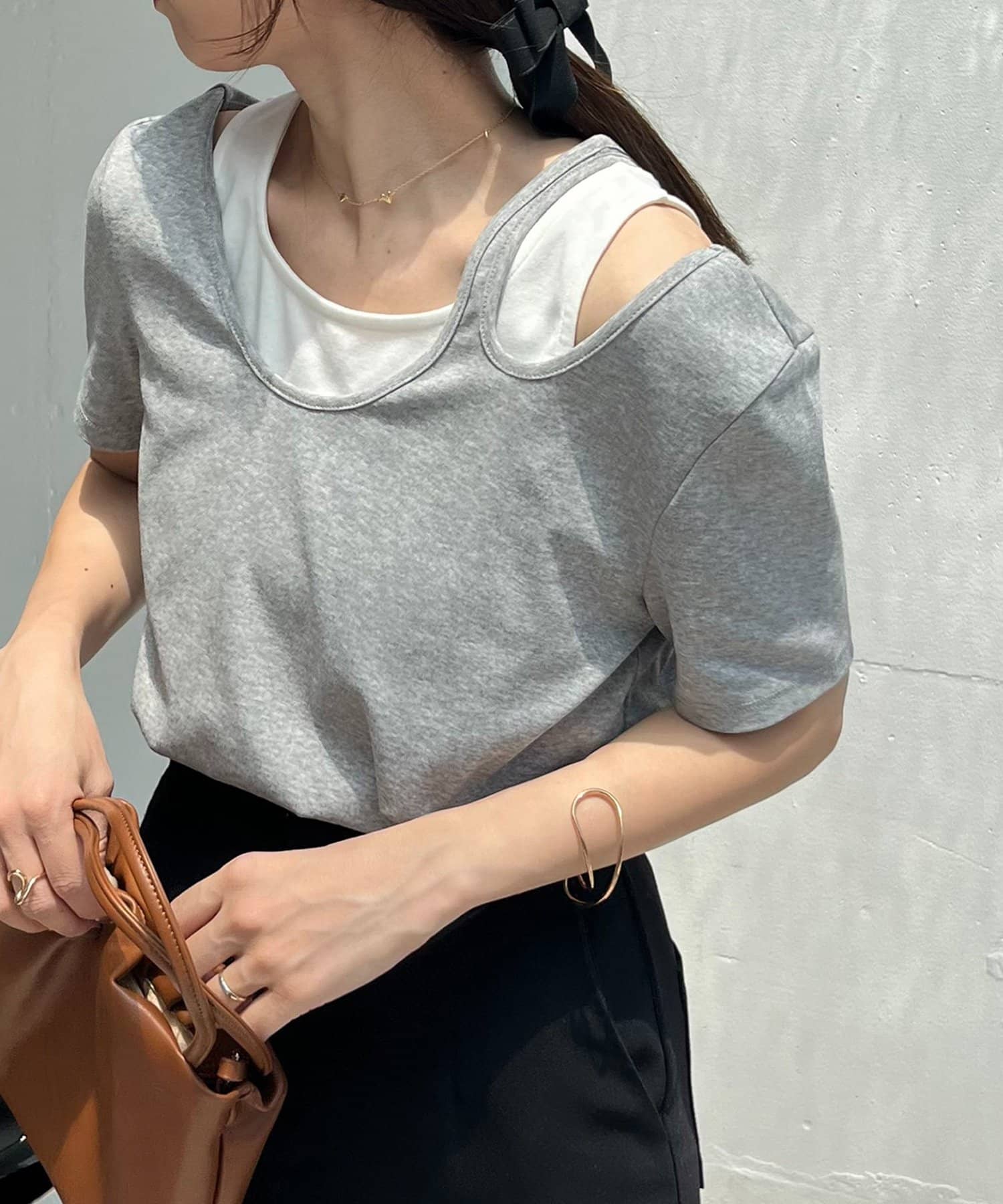 CAPRICIEUX LE'MAGE(カプリシュレマージュ) 【1枚で着映え】レイヤードアシメネックTシャツ