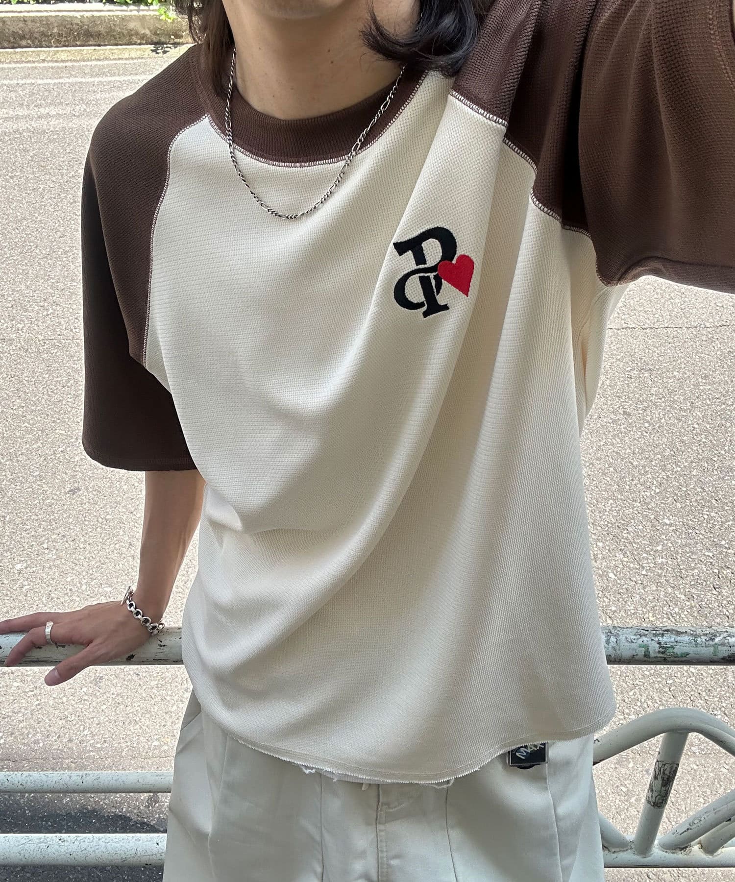 CIAOPANIC(チャオパニック) ワンポイント刺繍ラグランサーマル半袖Tシャツ