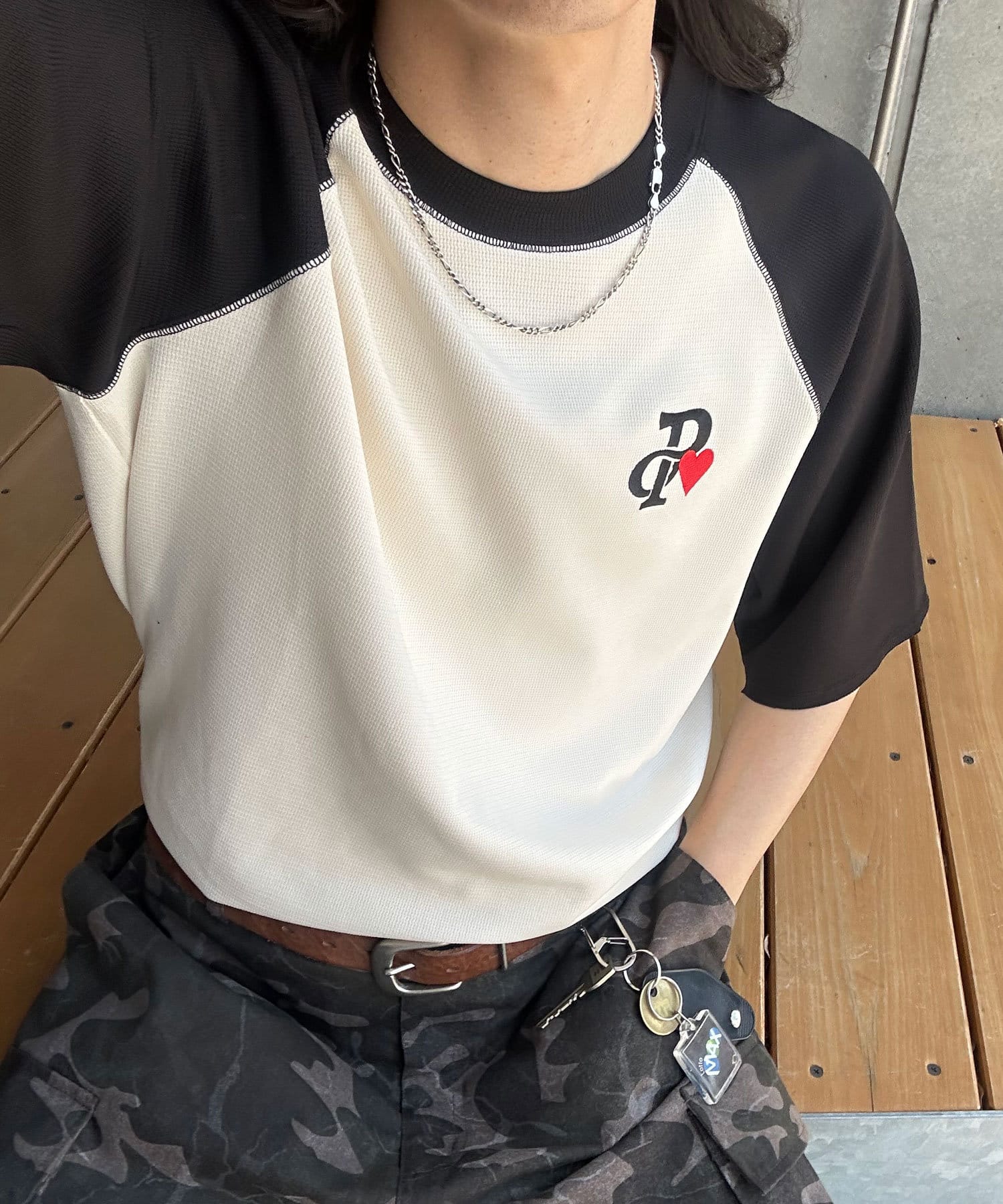 CIAOPANIC(チャオパニック) ワンポイント刺繍ラグランサーマル半袖Tシャツ