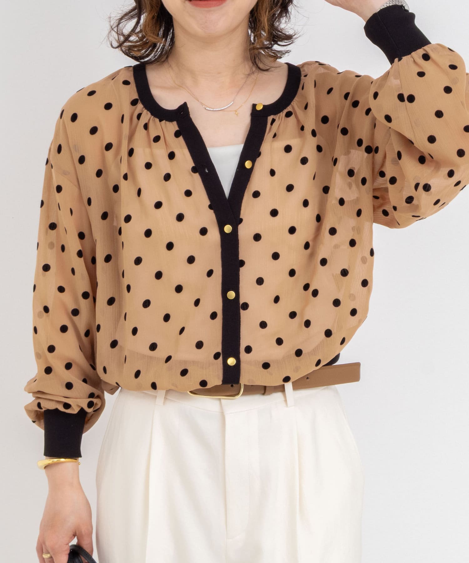 NOLLEY'S(ノーリーズ) シアーフロッキードットクルーネックカーディガン