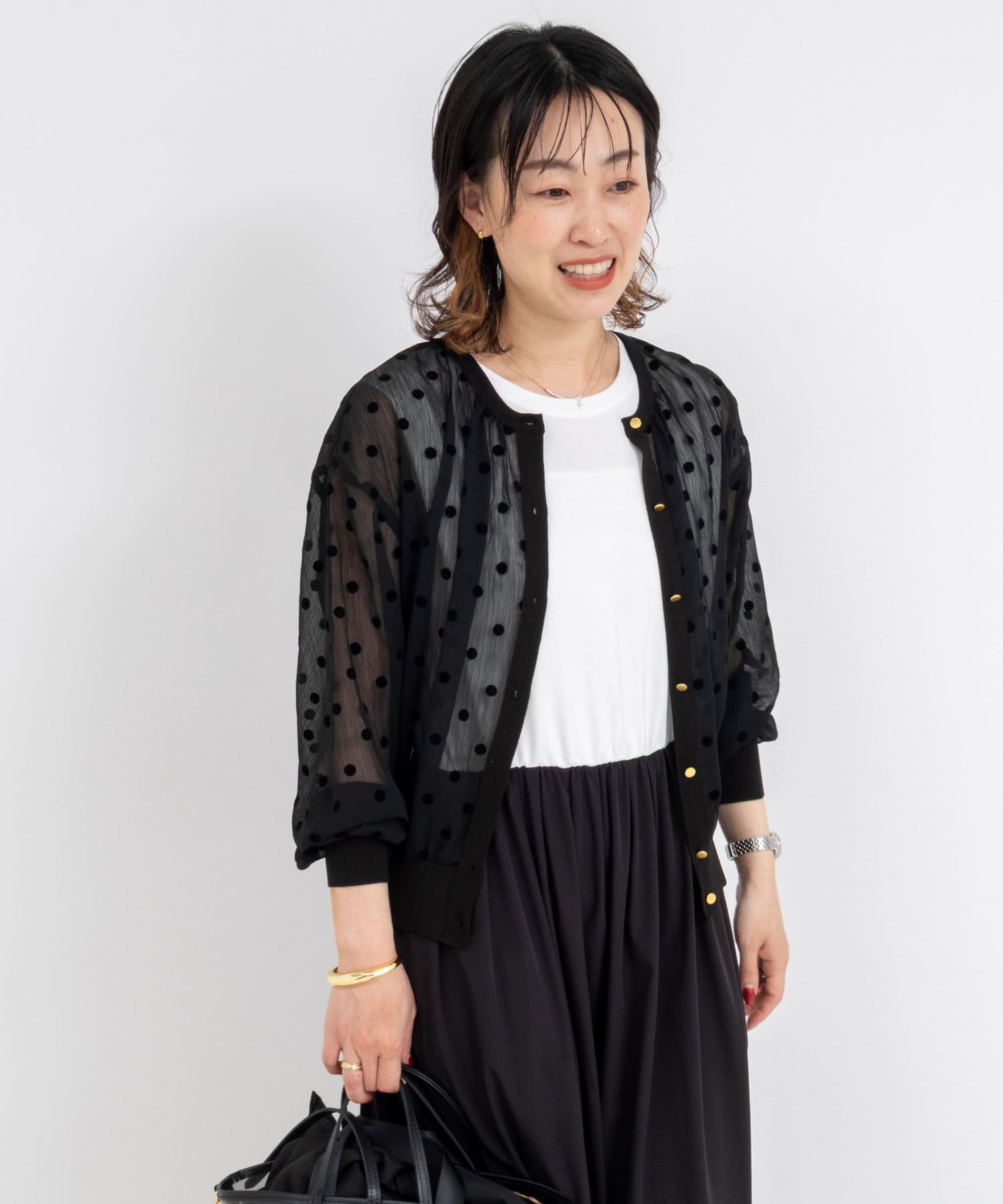 NOLLEY'S(ノーリーズ) シアーフロッキードットクルーネックカーディガン