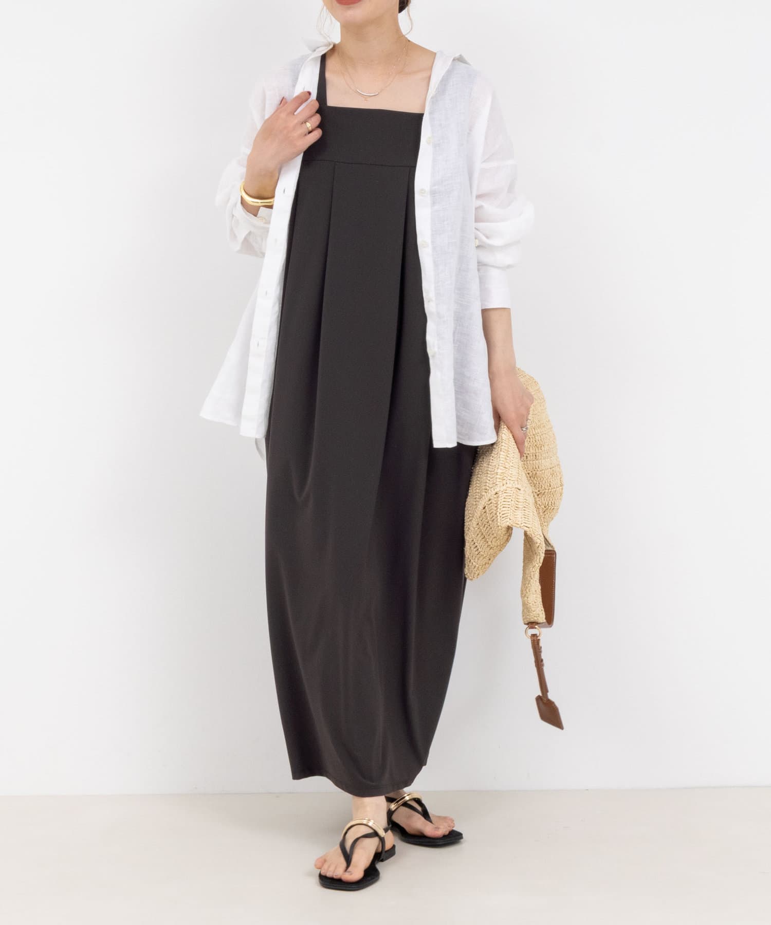 ◇25SS◇NOLLEY'S◆Point昨年好評だったワンピースが今年も登場！・高機能が嬉しい！暑い時期も快適に過ごせるノースリーブワンピース・スクエアネックのコクーンシルエット・タック入り