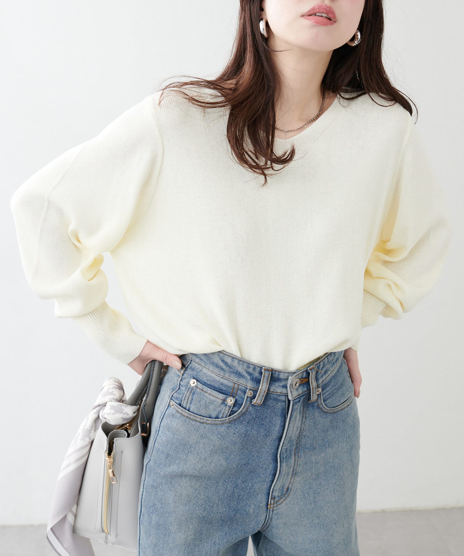 NICE CLAUP / OLIVE des OLIVE OUTLET(ナイスクラップ  / オリーブ デ オリーブ アウトレット) 【natural couture】麻タッチv開きニット