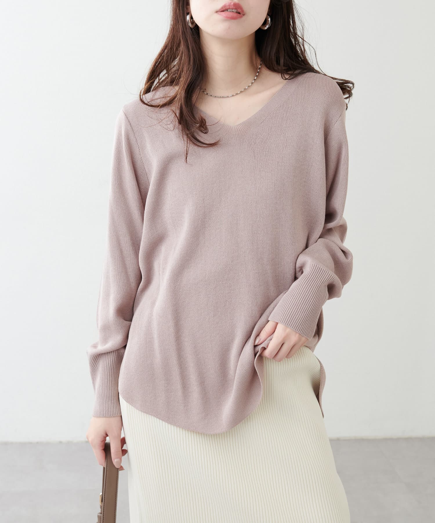 NICE CLAUP / OLIVE des OLIVE OUTLET(ナイスクラップ  / オリーブ デ オリーブ アウトレット) 【natural couture】麻タッチv開きニット