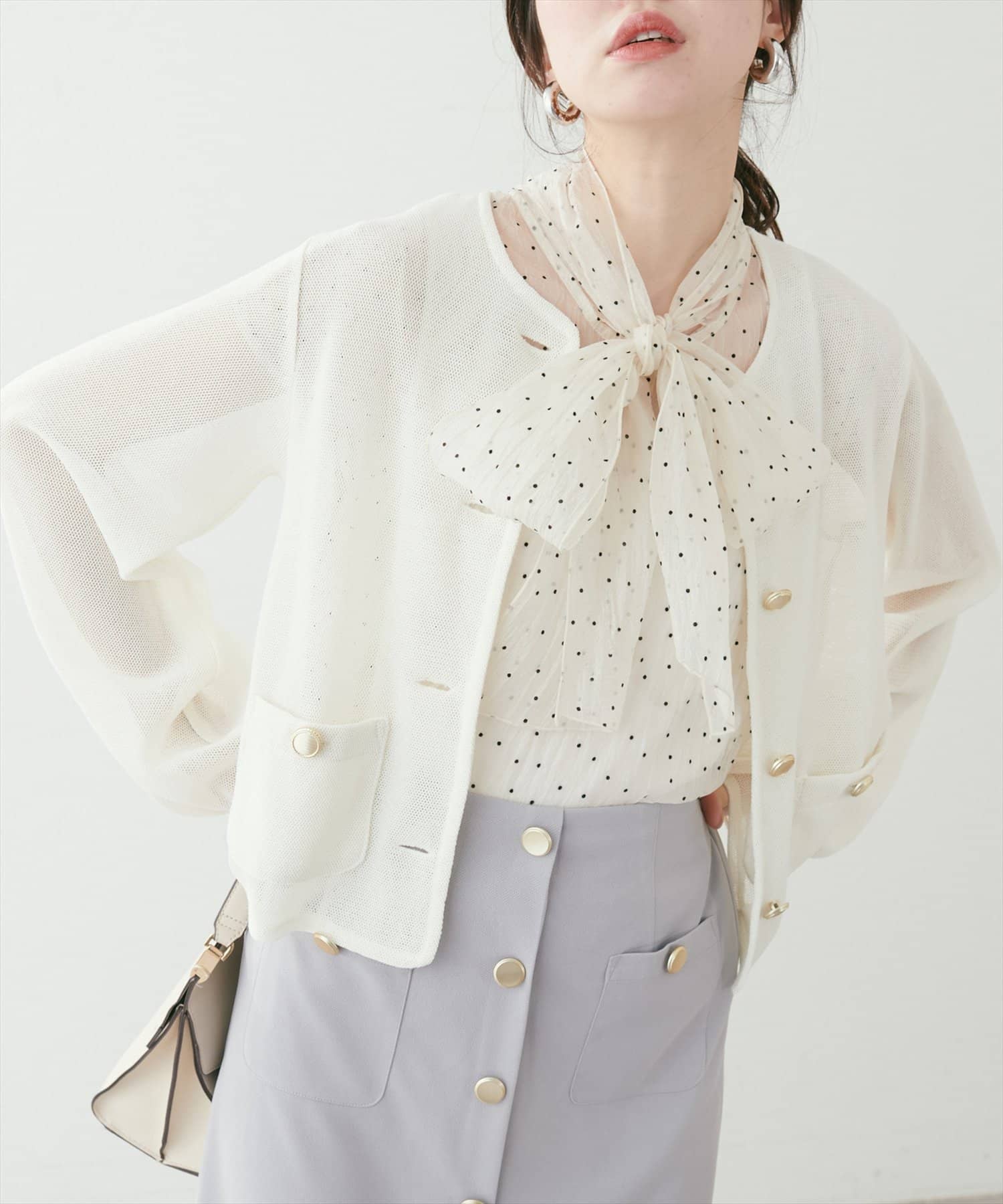 NICE CLAUP / OLIVE des OLIVE OUTLET(ナイスクラップ  / オリーブ デ オリーブ アウトレット) 【natural couture】ラッセルノーカラー羽織ジャケット